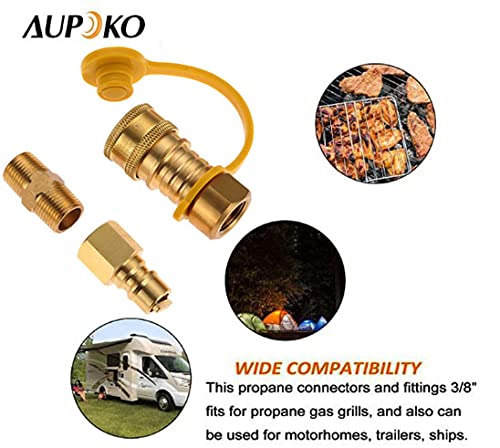3/8 Inch Natural Gas Quick Connect Fittings - Brass Propane Gas Grill Quick Connector Adapter - LP Gas Hose Quick Disconnect Kit - 3/8