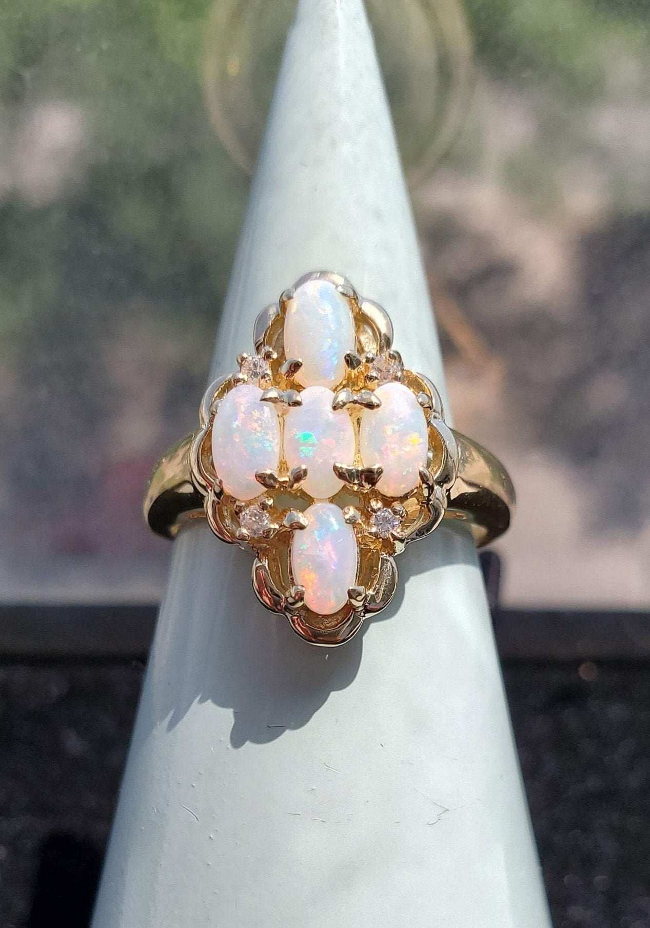 Exquisite Opal Cluster Diamond Ring for Women - Elegant Handmade Jewelry Gift for Engagement, Wedding & Anniversary - Perfect for Special Occasions & Everyday Wear