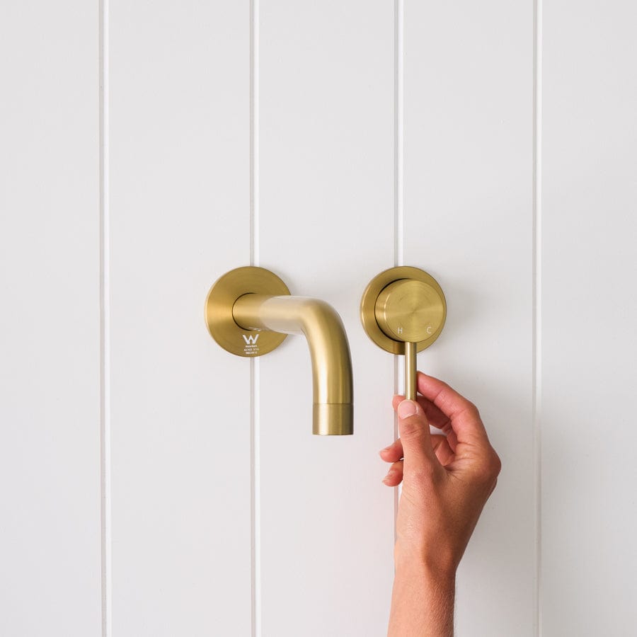 Sydney Wall Spout with Wall Mixer in Brushed Brass Finish - Perfect for Modern Bathroom and Kitchen Faucet Installations