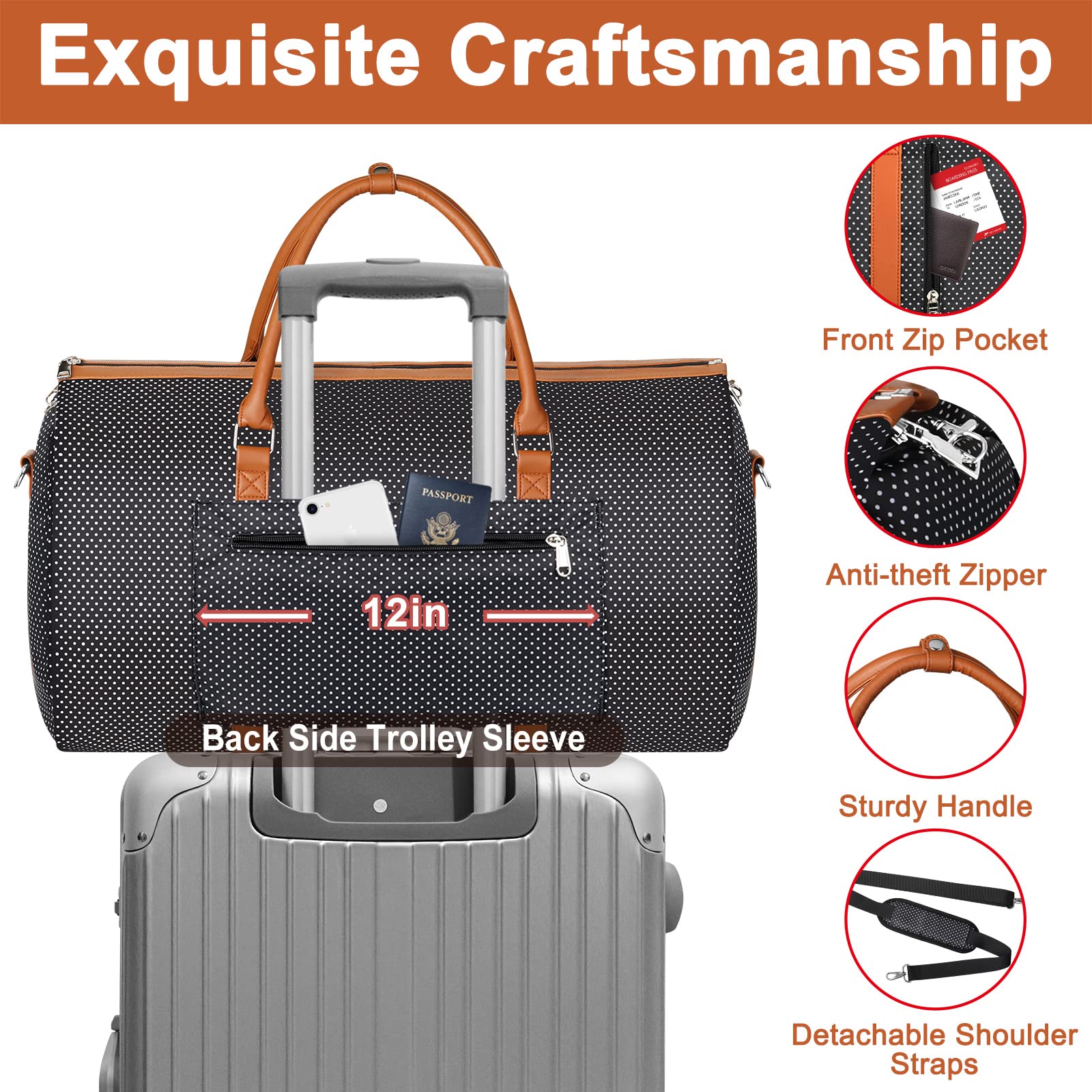 Convertible 2-in-1 Travel Garment Bag & Duffel - Large Hanging Suitcase for Business Trips - 3pc Set for Men & Women (Perfect for Airplane Carry-On & Office Business Travel)