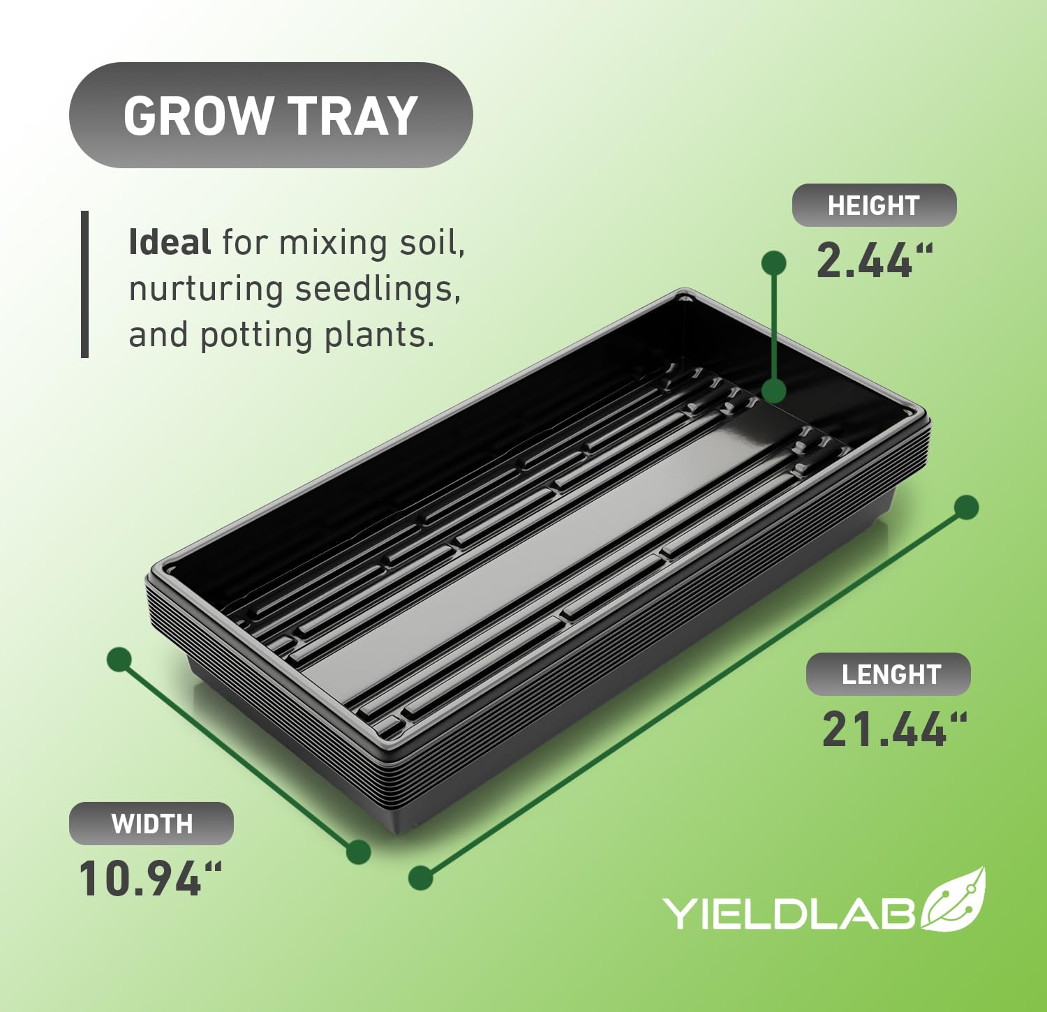 50 Pack 10x20 Inch Black Plastic Plant Propagation Trays - Seed Starting, Microgreens, Hydroponics & Gardening Supplies - No Drain Holes for Indoor/Outdoor Plant Growing & Greenhouse Use