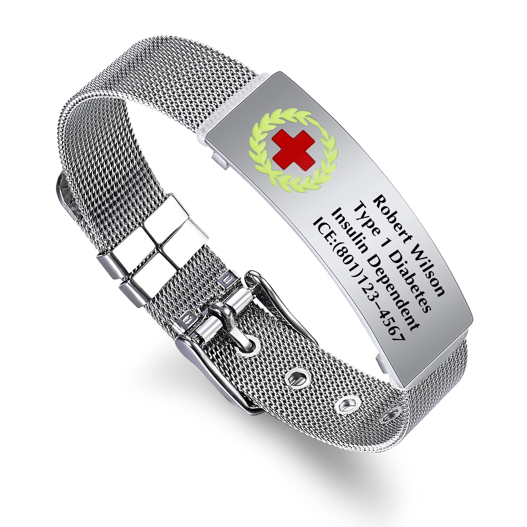 Custom Medical ID Bracelets for Women & Girls - Personalized Stainless Steel Mesh Emergency Alert Bracelet with Free Engraving & Adjustable Wristband | Perfect for Daily Wear, Travel & Health Safety