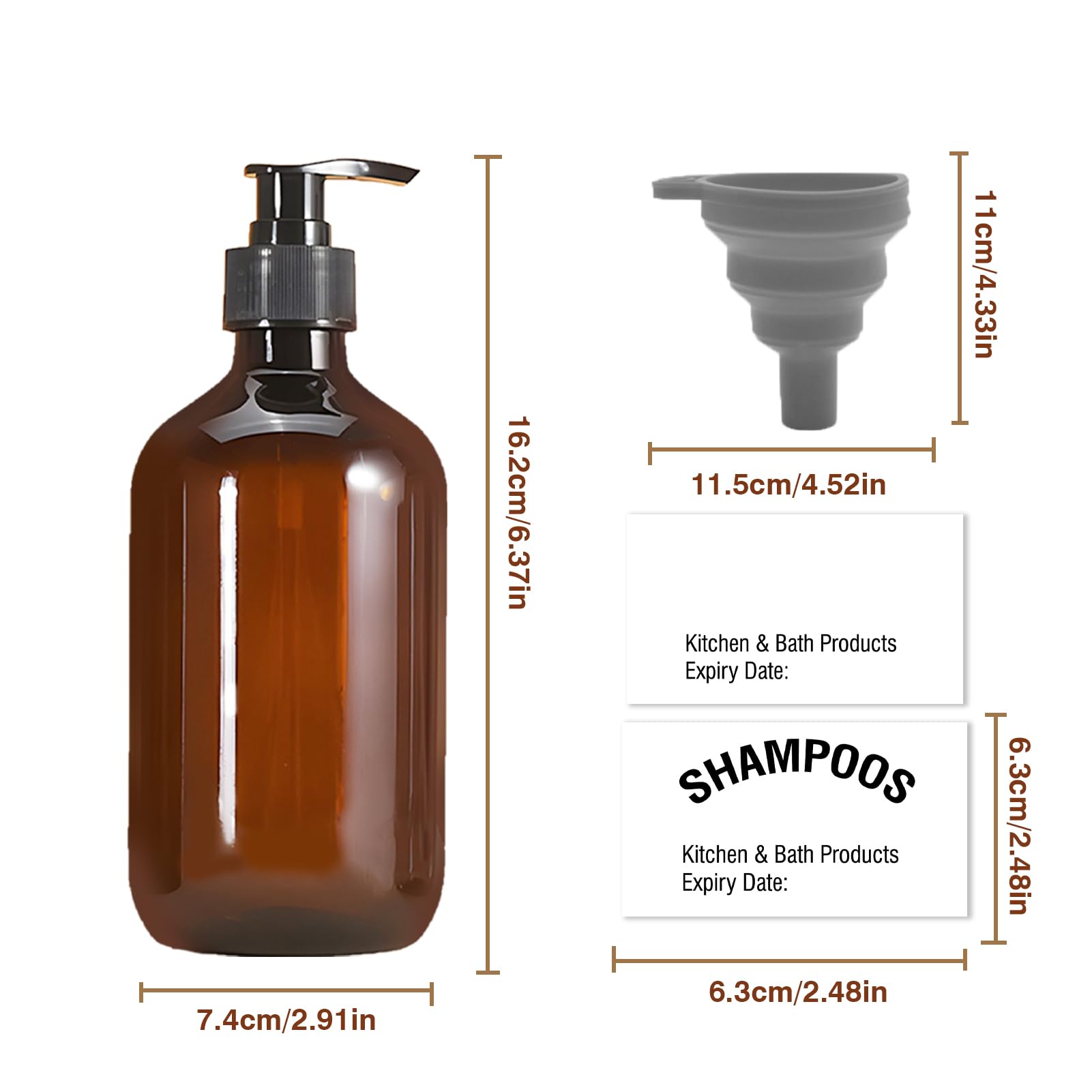 4-Pack 300ml Plastic Soap Dispenser for Bathroom - Reusable Liquid Soap Dispenser for Shampoo, Conditioner & Shower Gel with Waterproof Adhesive & Funnel - Perfect for Kitchen, Bathroom & RV Use