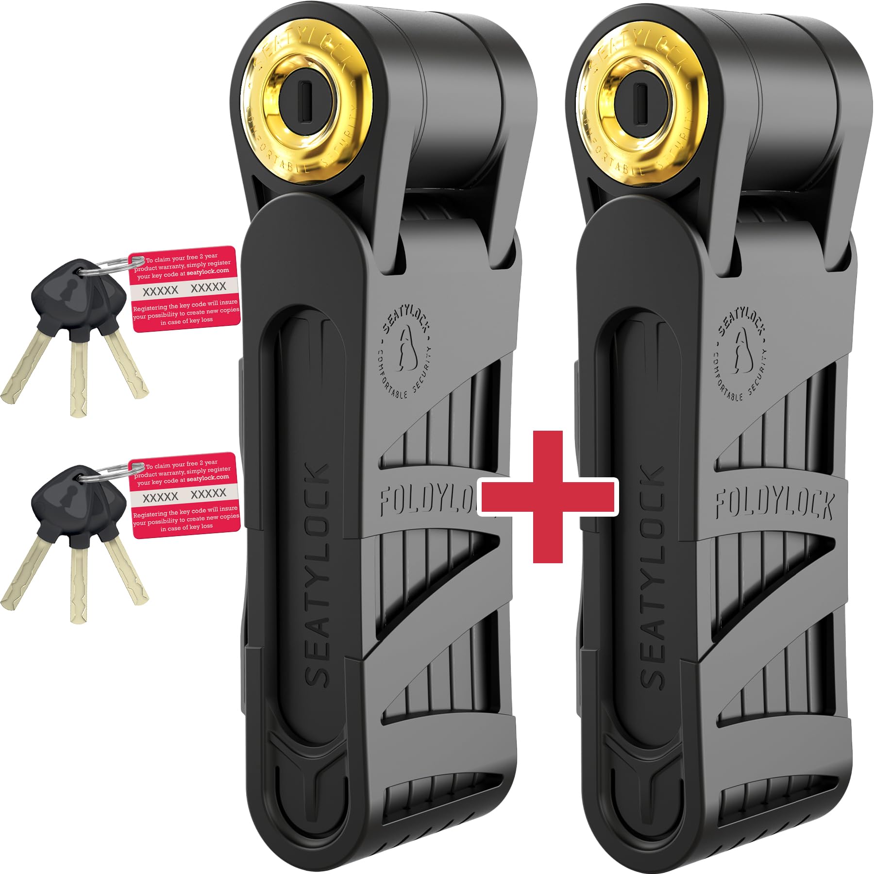 Seatylock FoldyLock Forever Folding Bike Lock Set - Patented Heavy Duty Anti-Theft Bicycle Locks (2 Pack) with 6 Keys & Case Mount - 35.4