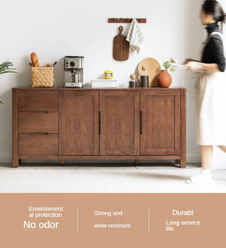 Oak Solid Wood Nordic Sideboard - Modern Scandinavian Buffet Cabinet for Dining Room & Living Room Storage