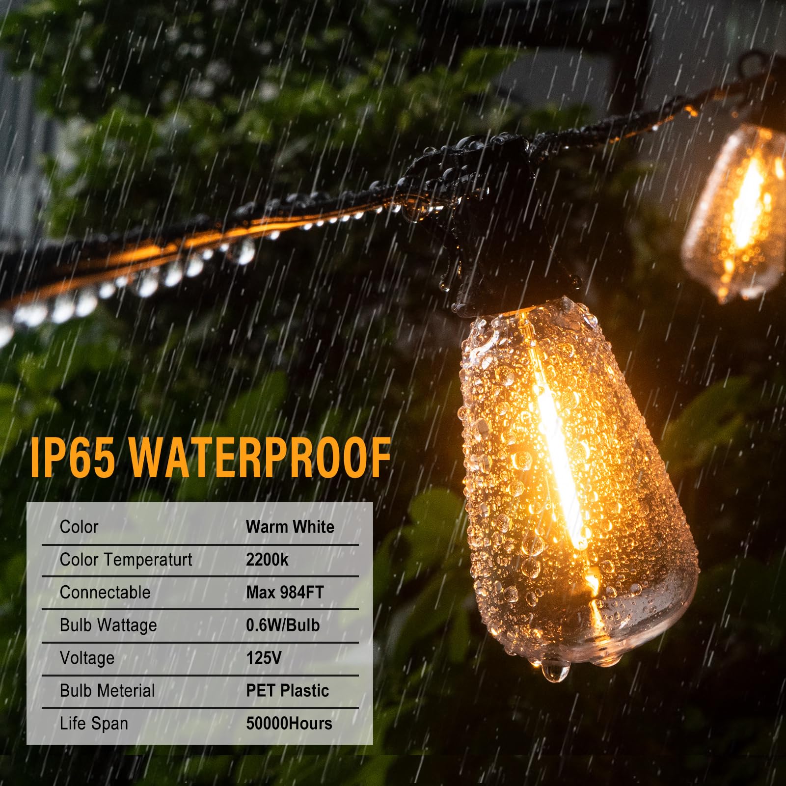55-LED Shatterproof ST38 Bulbs Outdoor String Lights - 100FT Dimmable Waterproof Hanging Lights with Remote for Patio, Garden, Deck, Backyard & Balcony | Perfect for Parties, Weddings & Outdoor Dining