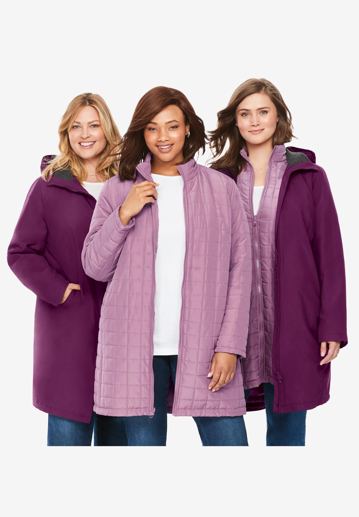 Woman Within Women's Plus Size 3-in-1 Hooded Taslon Jacket - Waterproof Windbreaker for Outdoor Hiking & Casual Wear