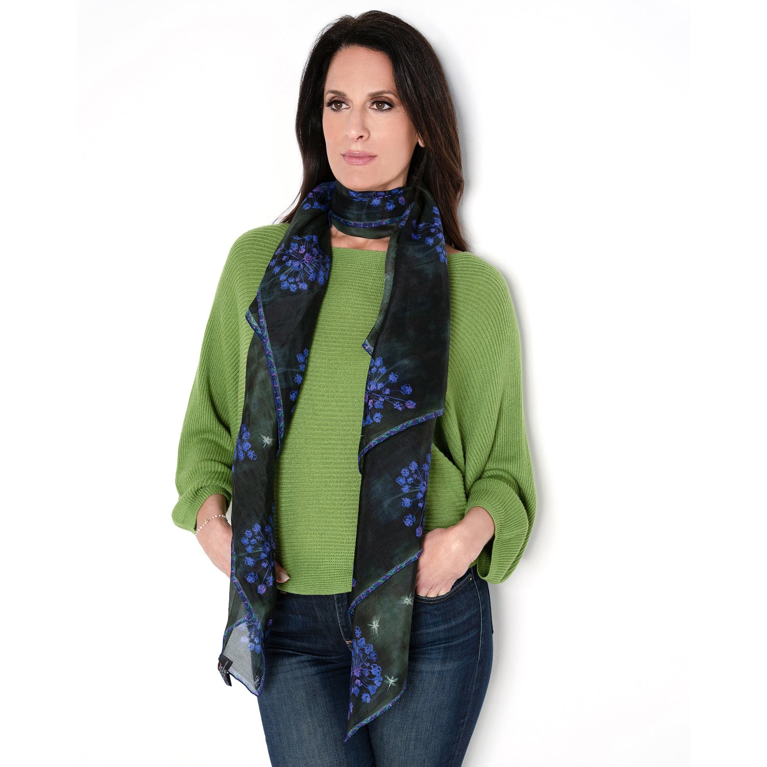 Midnight Glow Silk Cotton Large Scarf - Soft Elegant Womens Fashion Wrap Shawl for Evening Parties, Weddings & Cold Weather Protection