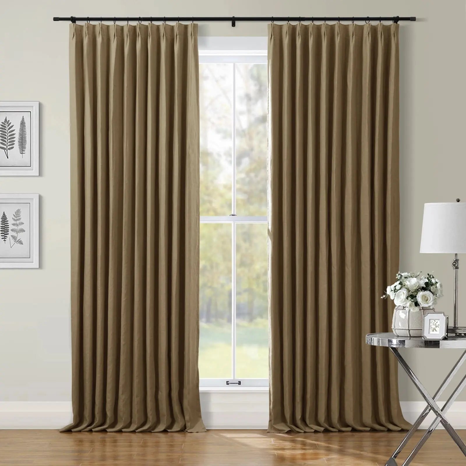 Premium Belgian Linen Curtains - Elegant Pleated Drapes for Living Room & Bedroom | Blackout Thermal Insulated Window Treatments for Home Decor