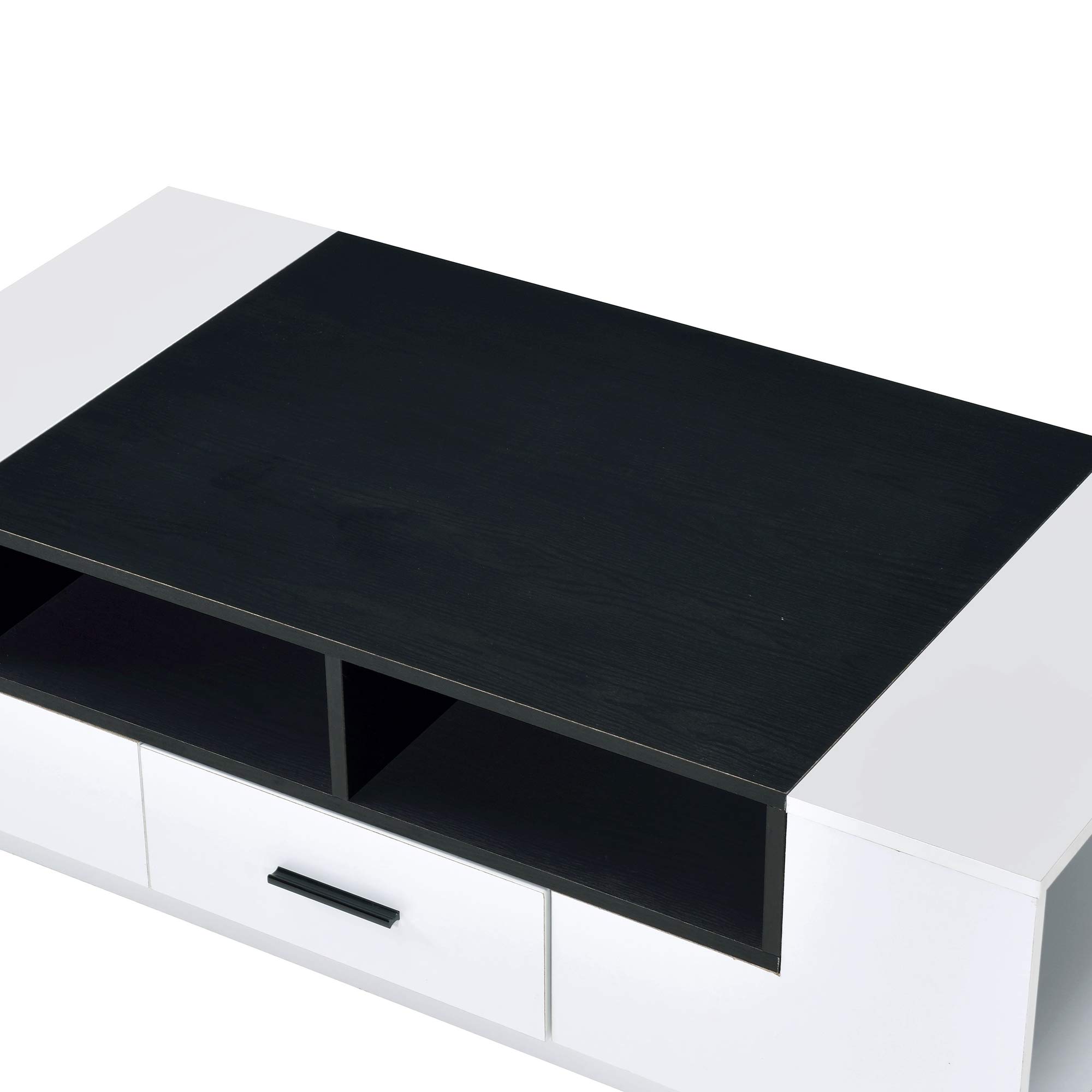 Benjara Modern White and Black Coffee Table with Drawer & Open Storage Shelf - Perfect for Living Room, Office, or Lounge Area