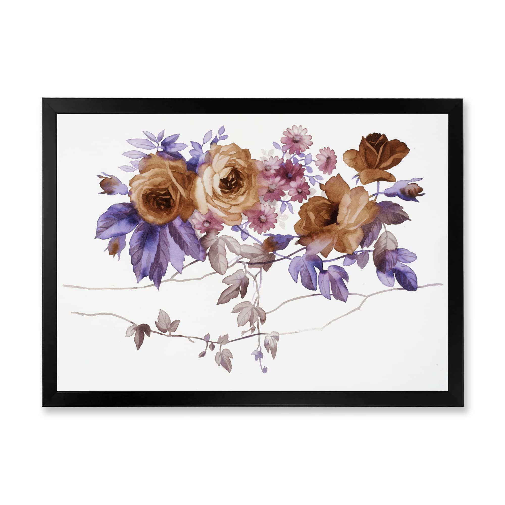 DesignQ Purple Wildflowers IV Traditional Framed Wall Art - Vintage Floral Painting for Living Room, Bedroom & Office Decor