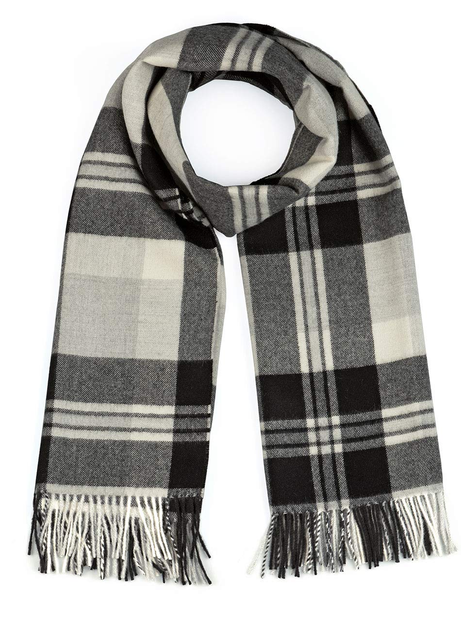 100% Baby Alpaca Wool Oversize Plaid Blanket Scarf - 86