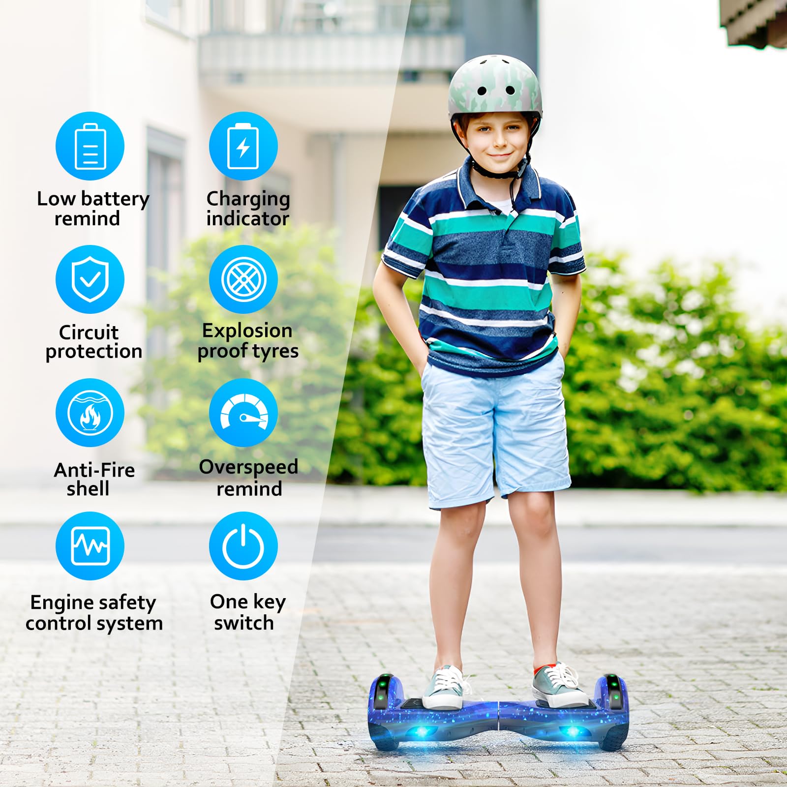 Self-Balancing Hoverboard Scooter with Bluetooth Speaker & LED Lights - Electric Scooter for Kids Ages 6-12 - Perfect for Commuting, Outdoor Fun & Birthday Gifts