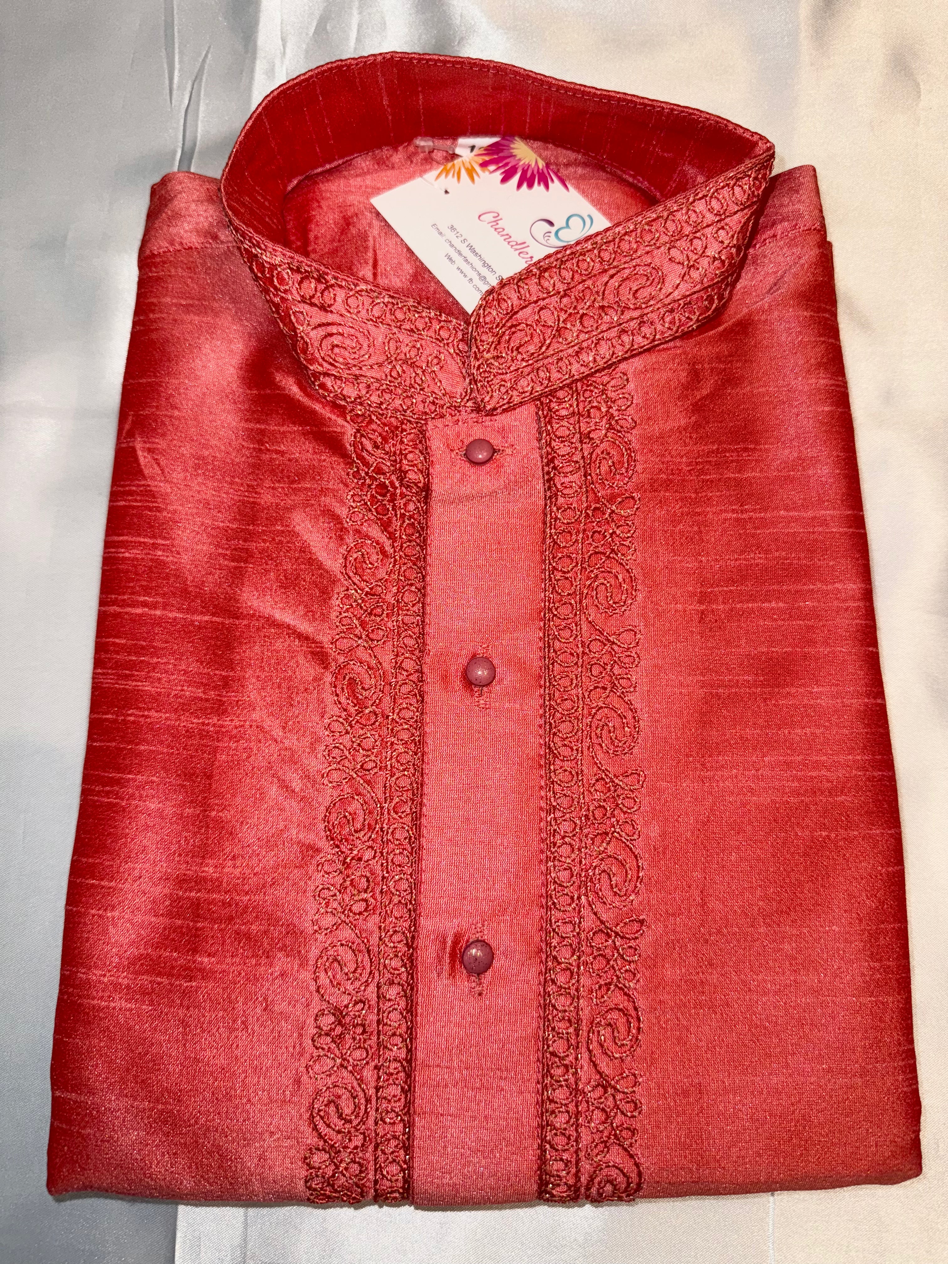 Premium Dhupion Silk Kids Kurta & Pajama Set - Red | Traditional Indian Ethnic Wear for Boys & Girls | Perfect for Festivals, Weddings & Special Occasions