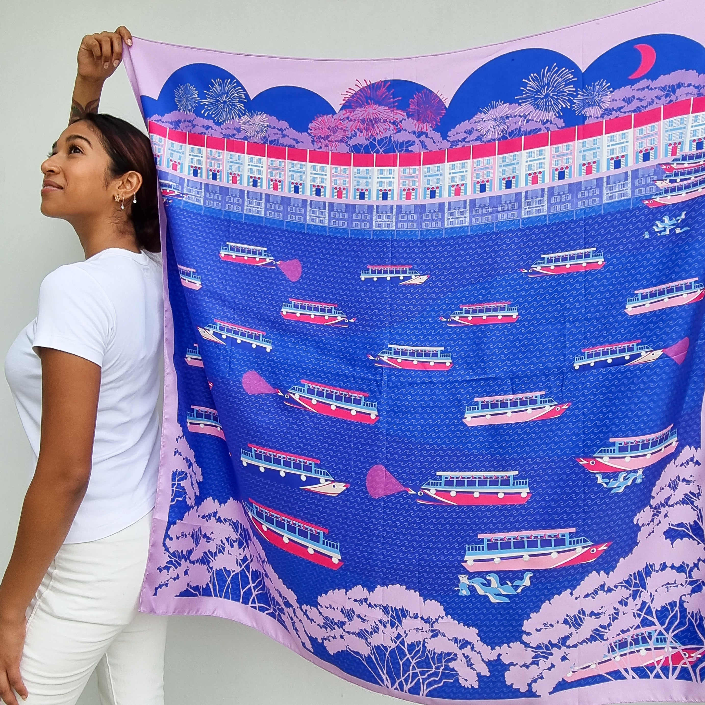Luxury Singapore Quay Silk Scarf - Premium 100% Mulberry Silk Shawl for Women, Elegant Evening Wear & Travel Accessory - Perfect for Gifts, Weddings, and Special Occasions