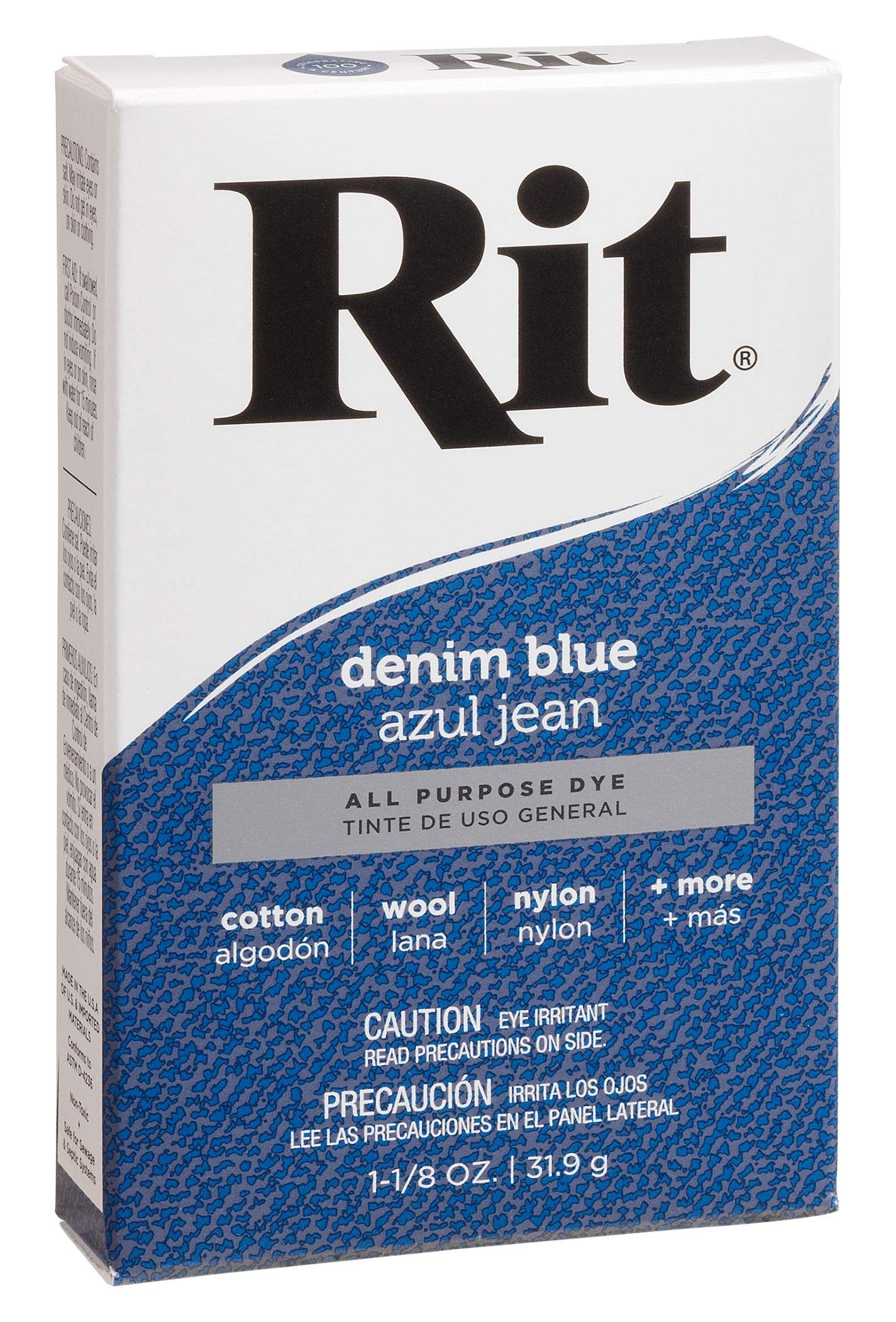 Rit All-Purpose Powder Fabric Dye - Denim Blue (1.5 oz) for DIY Clothing, Shoes & Home Decor | Tie Dye, Cotton, Polyester & More | Perfect for Jeans, T-Shirts & Craft Projects
