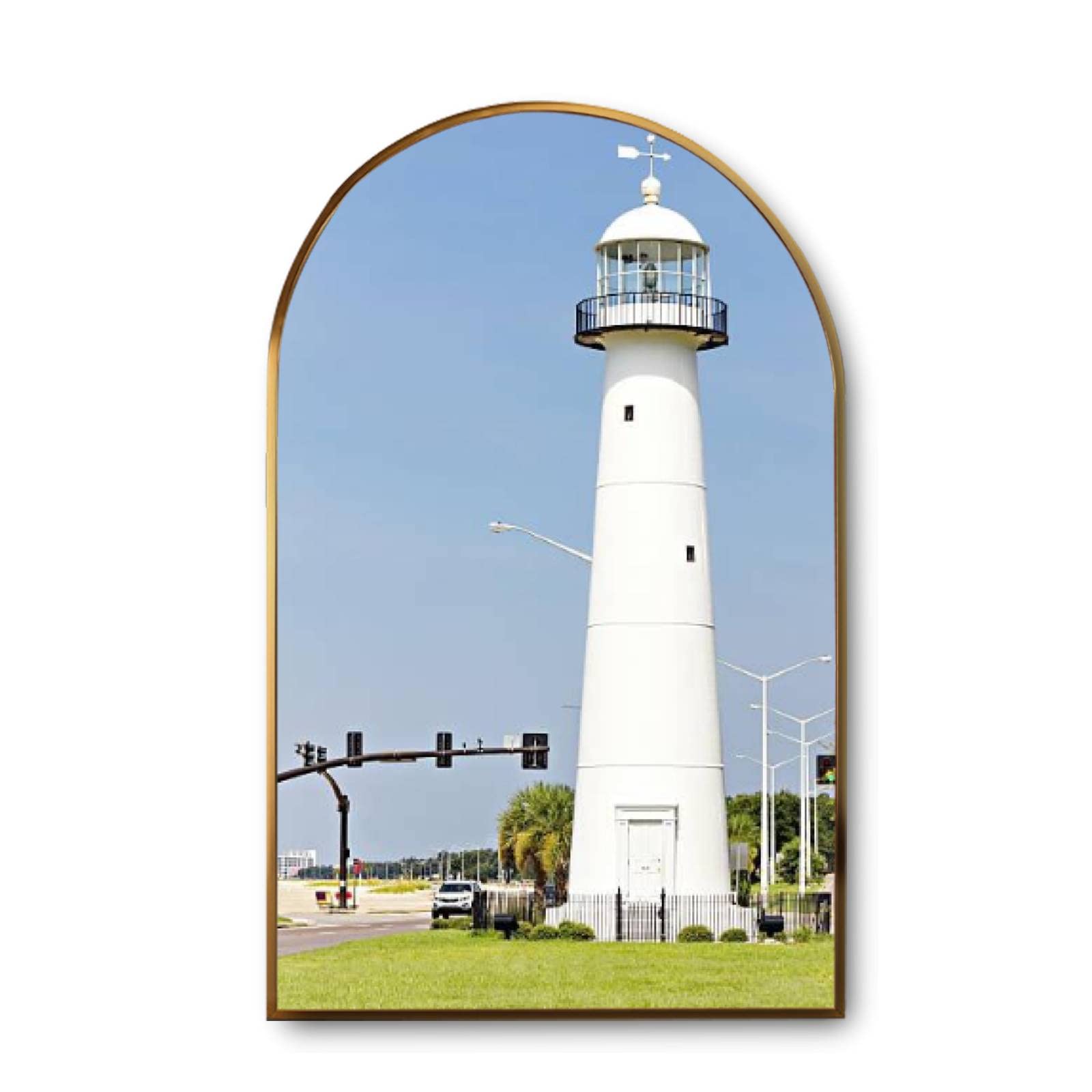 Large Framed Canvas Wall Art - Minimalist Lighthouse Painting for Living Room, Bedroom & Office Decor | Coastal Aesthetic Prints from Biloxi Mississippi | Perfect for Beach House & Coastal Theme Interiors