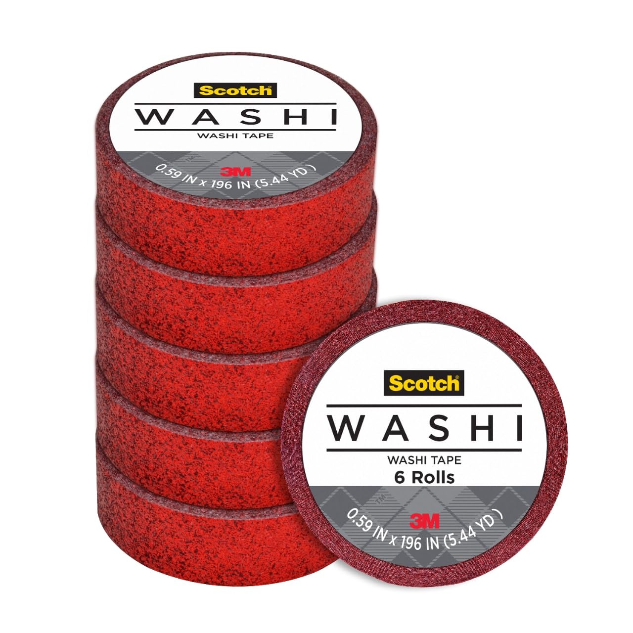 Scotch Expressions Glitter Washi Tape - 6 Rolls of Red Glitter Craft Tape, 0.59