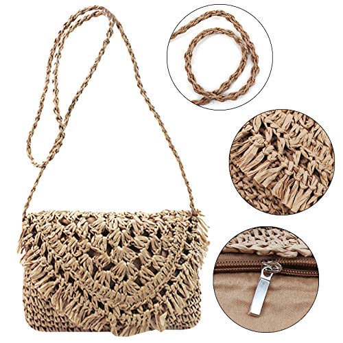 Van Caro Handwoven Cotton Straw Shoulder Bag - Crochet Tassel Bohemian Beach Purse for Women | Perfect for Summer Vacation, Pool Parties & Boho Fashion Accessories