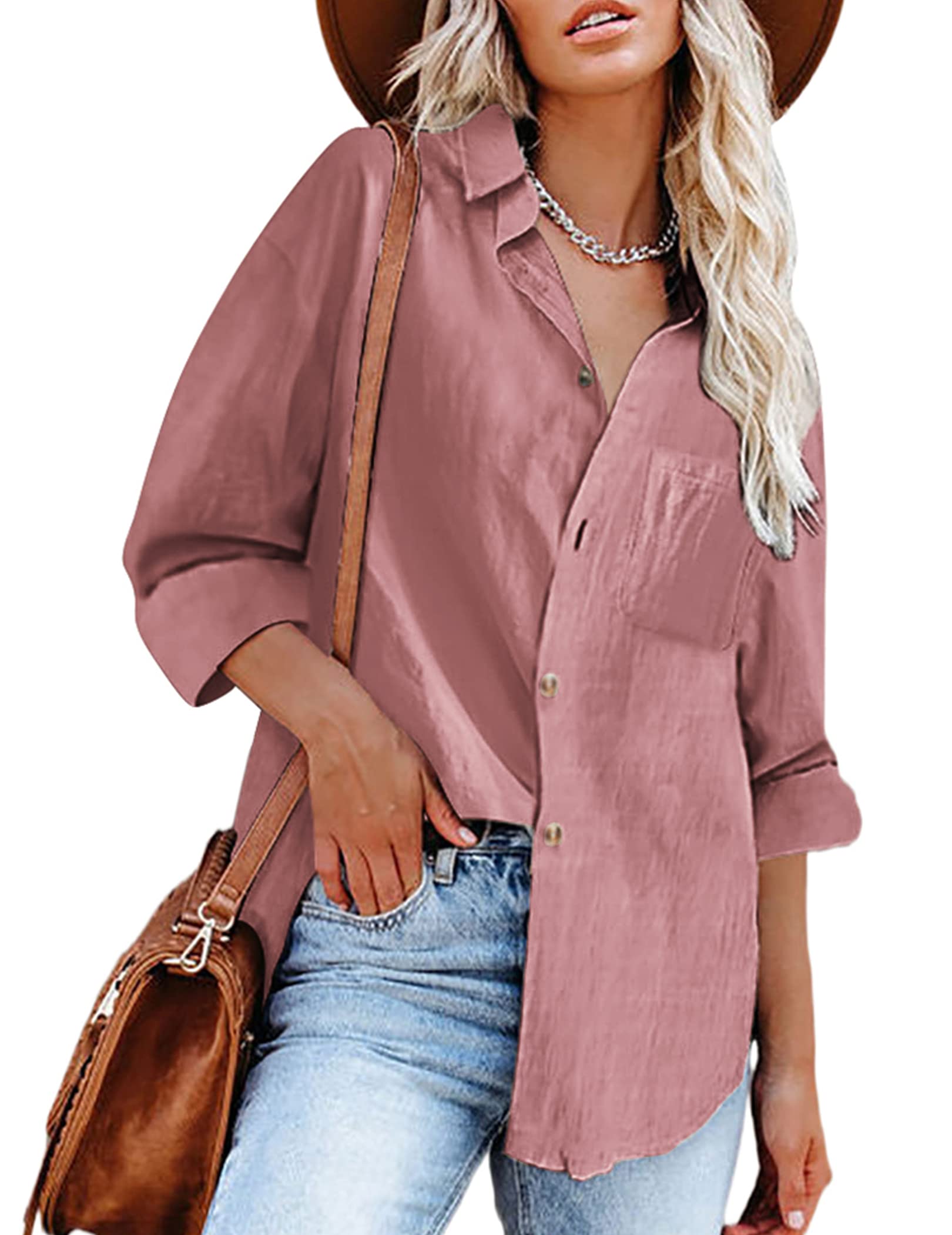 Women's Cotton Button Down Shirts - Casual Loose Fit Linen Long Sleeve Blouse Tunic Top for Work & Everyday Wear | Office Outfits, Weekend Style & Spring Fashion
