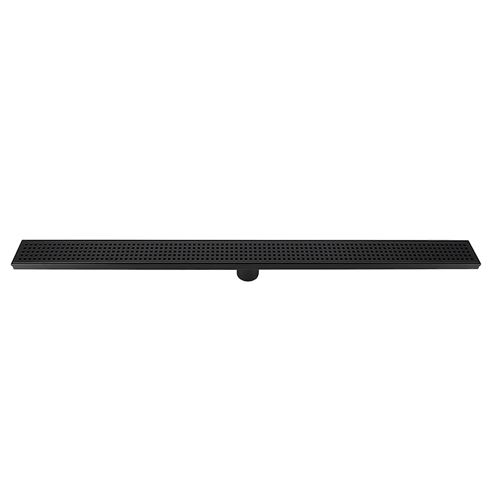 1000mm Black Square Pattern Bathroom Shower Drain Grate with Center Outlet - Floor Waste Drain for Modern Bathrooms & Wet Rooms