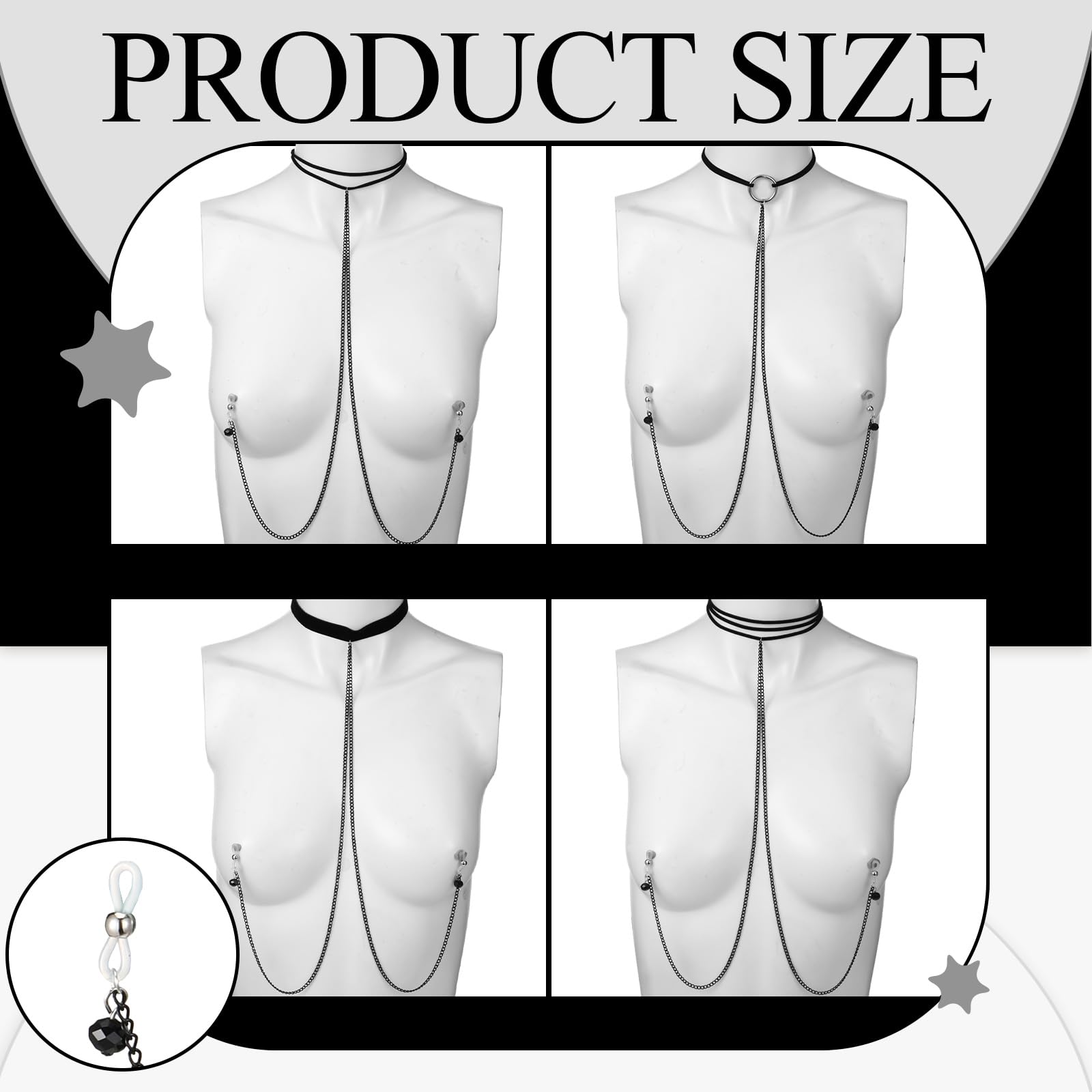 Bonuci 4-Piece Adjustable Non-Piercing Body Chain Set with Necklace - Sexy Bra Jewelry for Women, Perfect for Music Festivals, Beach Parties & Bachelorette Nights