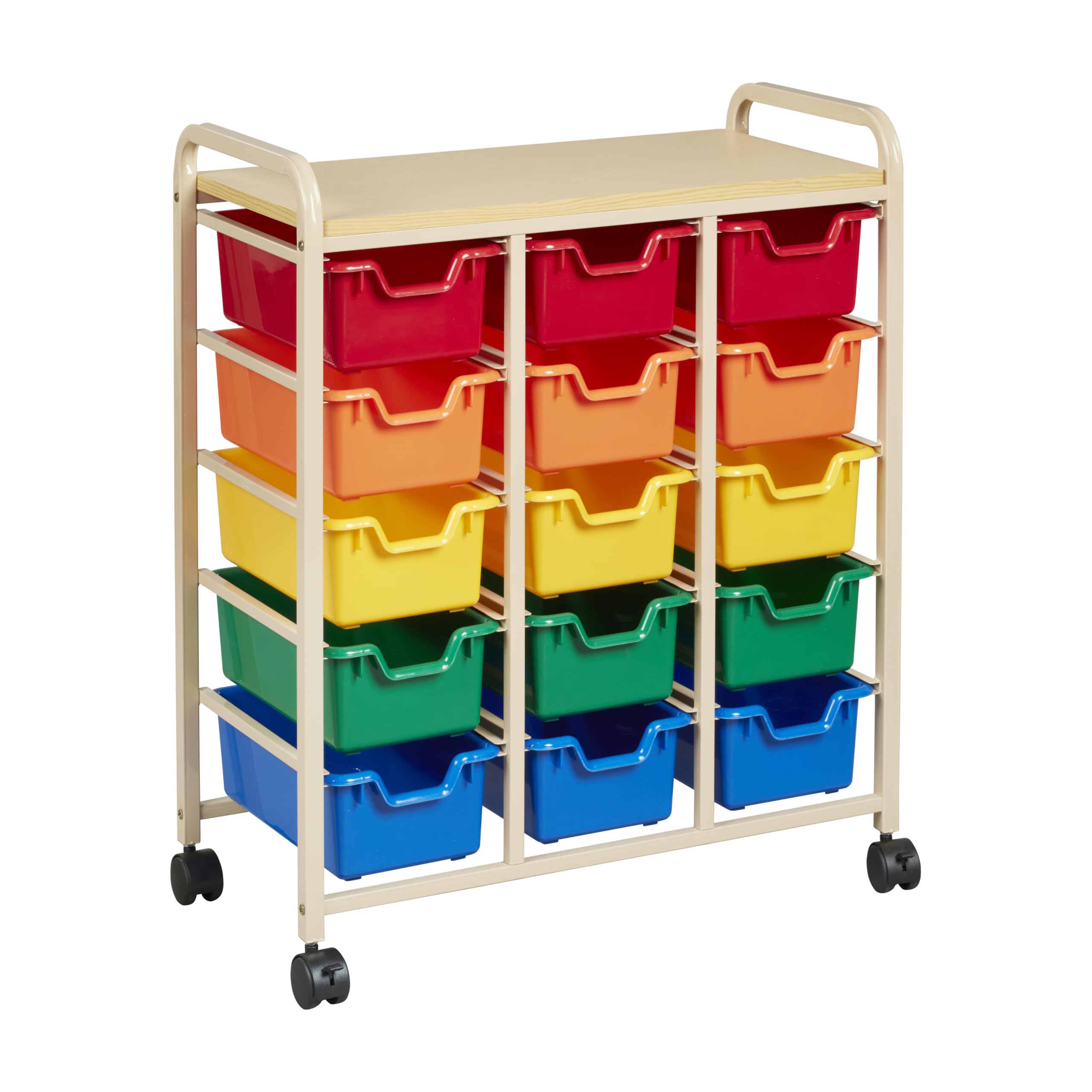 ECR4Kids Mobile Organizer Cart with 15 Storage Bins - Classroom & Home Organization for Toys, Art Supplies, Books | Rolling Storage Unit for Teachers, Kids, Craft Rooms & Playrooms
