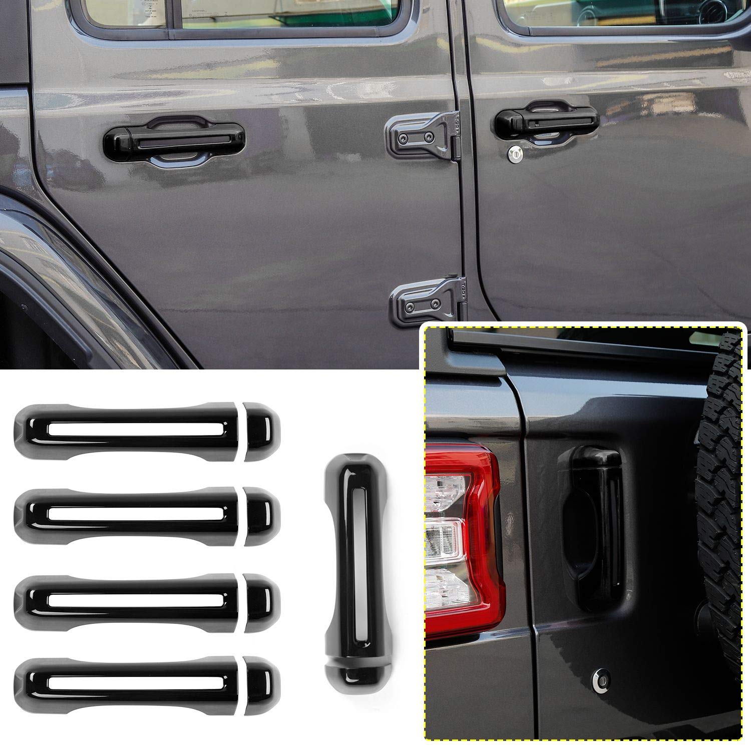 CheroCar JL JT Door Handle Inserts Cover Kit & Tailgate Handle Cover for 2018-2021 Jeep Wrangler JL JLU & 2020-2021 Jeep Gladiator JT - Black Exterior Accessories - Upgrade & Protect Your Jeep for Off-Roading & Daily Driving