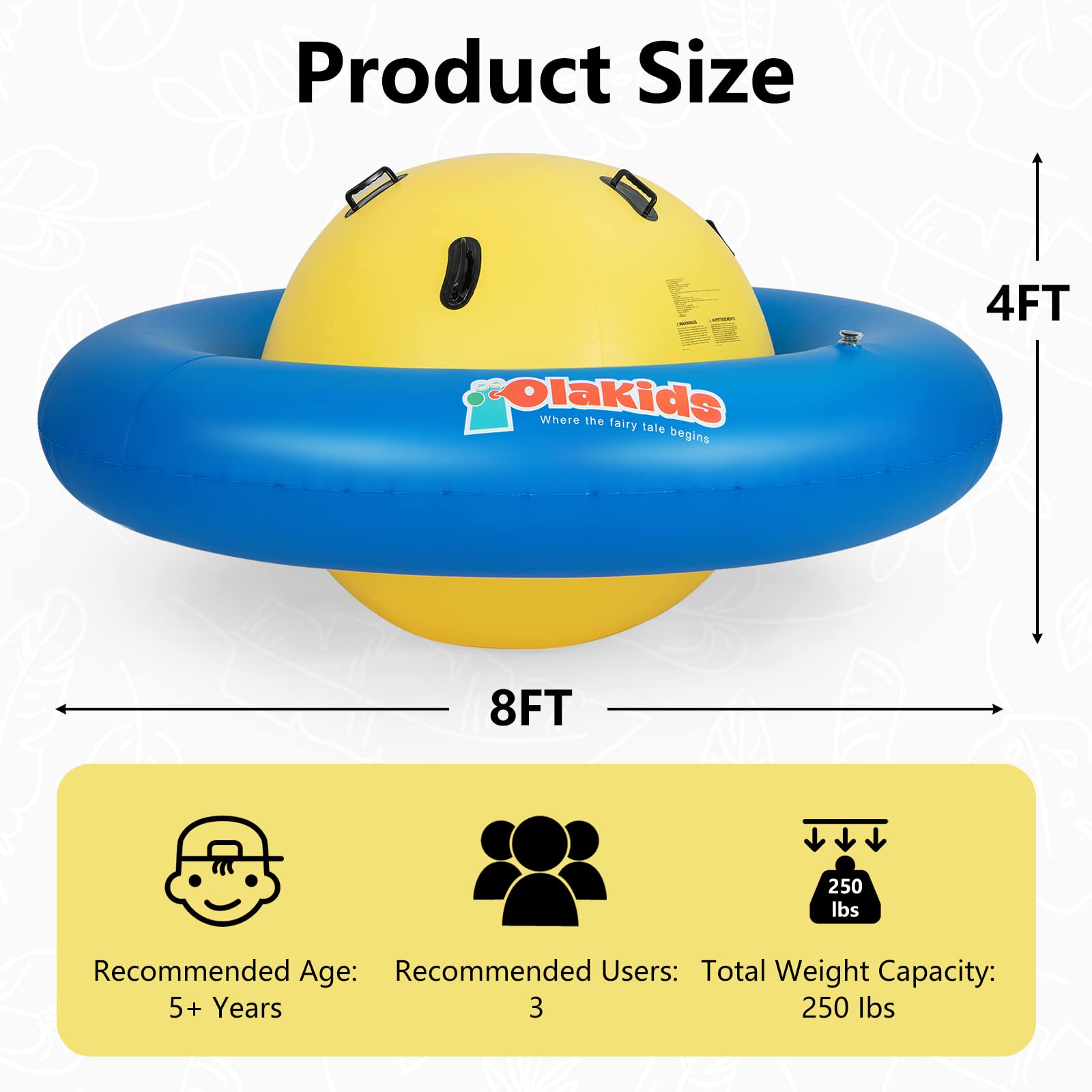 OLAKIDS 8FT Inflatable Dome Rocker Bouncer for Kids - Giant Outdoor Roll & Play Seesaw with 6 Secure Handles (Supports Up to 250 LBS) - Perfect for Backyard, Birthday Parties, and Indoor Playrooms