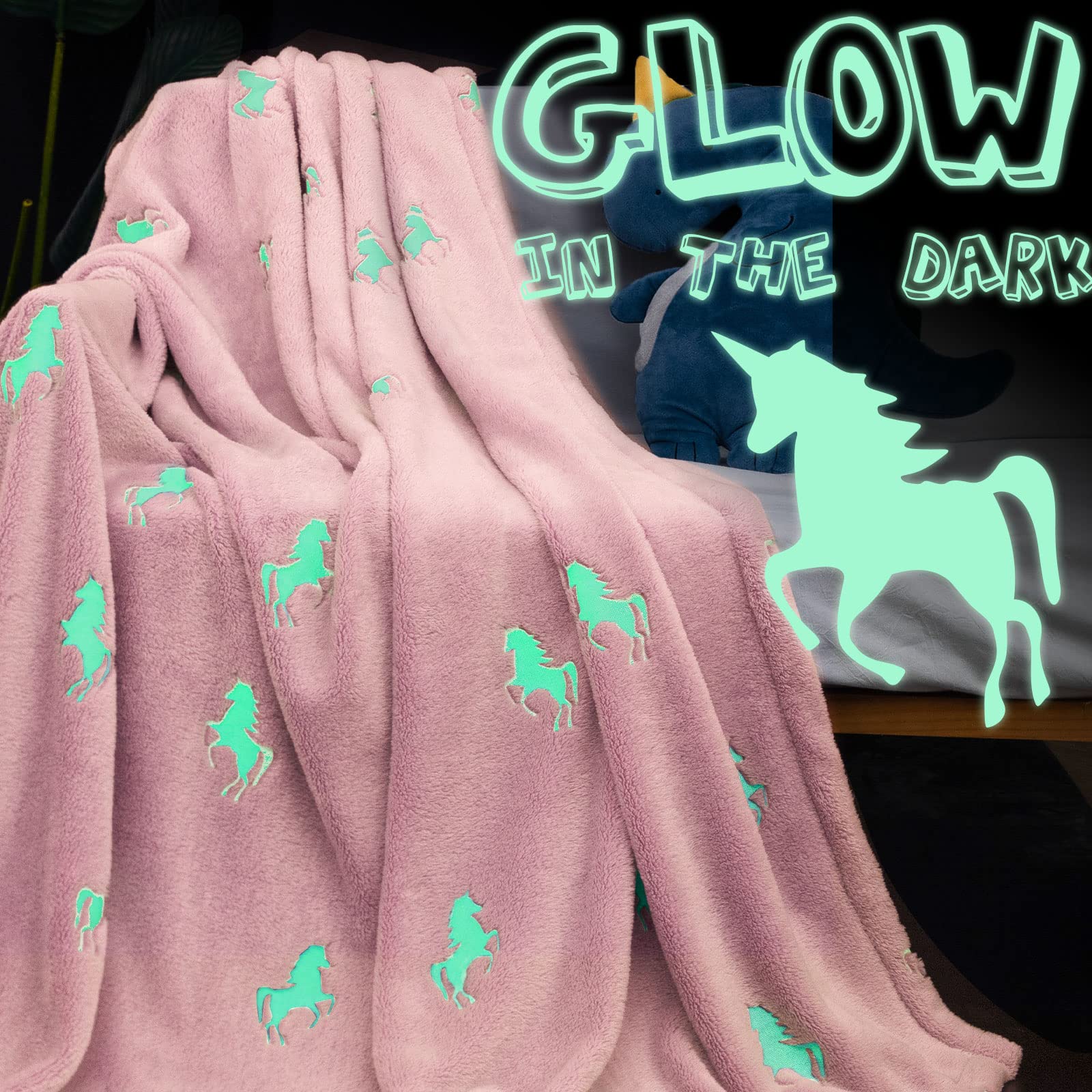 Vangao Glow in The Dark Unicorn Blanket - Soft Flannel Throw Blanket for Kids, Girls & Boys (50x60 Inch) | Cute Comfy Pink Blanket for Bed, Couch, Chair | Perfect Christmas Gift & Room Decor