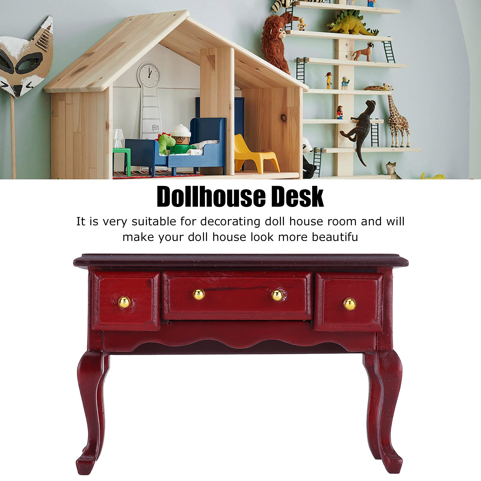 1:12 Miniature Wooden Dollhouse Desk - Retro Writing Table for Dollhouse Decor & Play