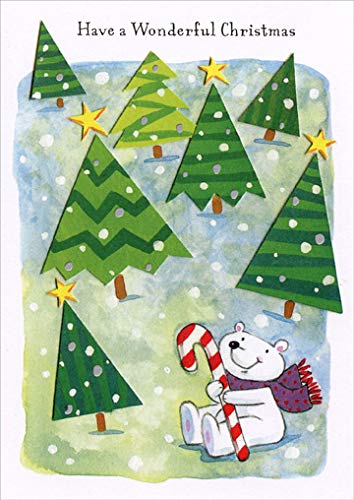 Christmas Greeting Card with Adorable Bear & Candy Cane Design - Perfect for Holiday Wishes, Gift Exchanges & Festive Decorations