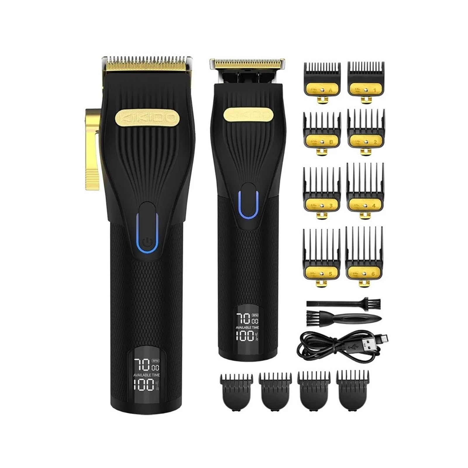 Professional Cordless Hair Clipper & Trimmer Set - Rechargeable 2000mAh/1200mAh with 12 Guide Combs & Ceramic T-Blade for Men's Haircut, Beard Trimming & Grooming at Home or Salon
