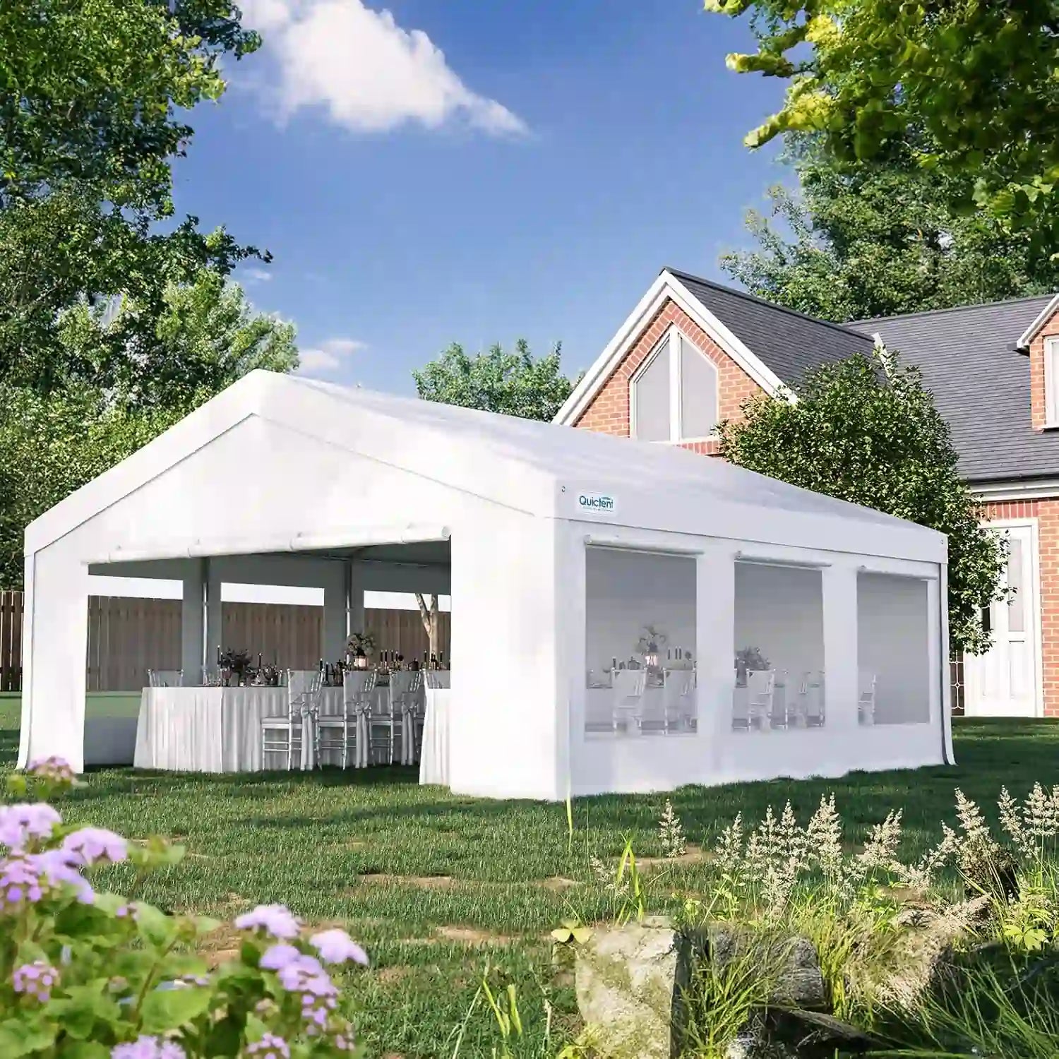 20' x 20' Pop Up Party Tent with Mesh Windows - Waterproof Outdoor Canopy for Weddings, Picnics, Camping & Backyard Events