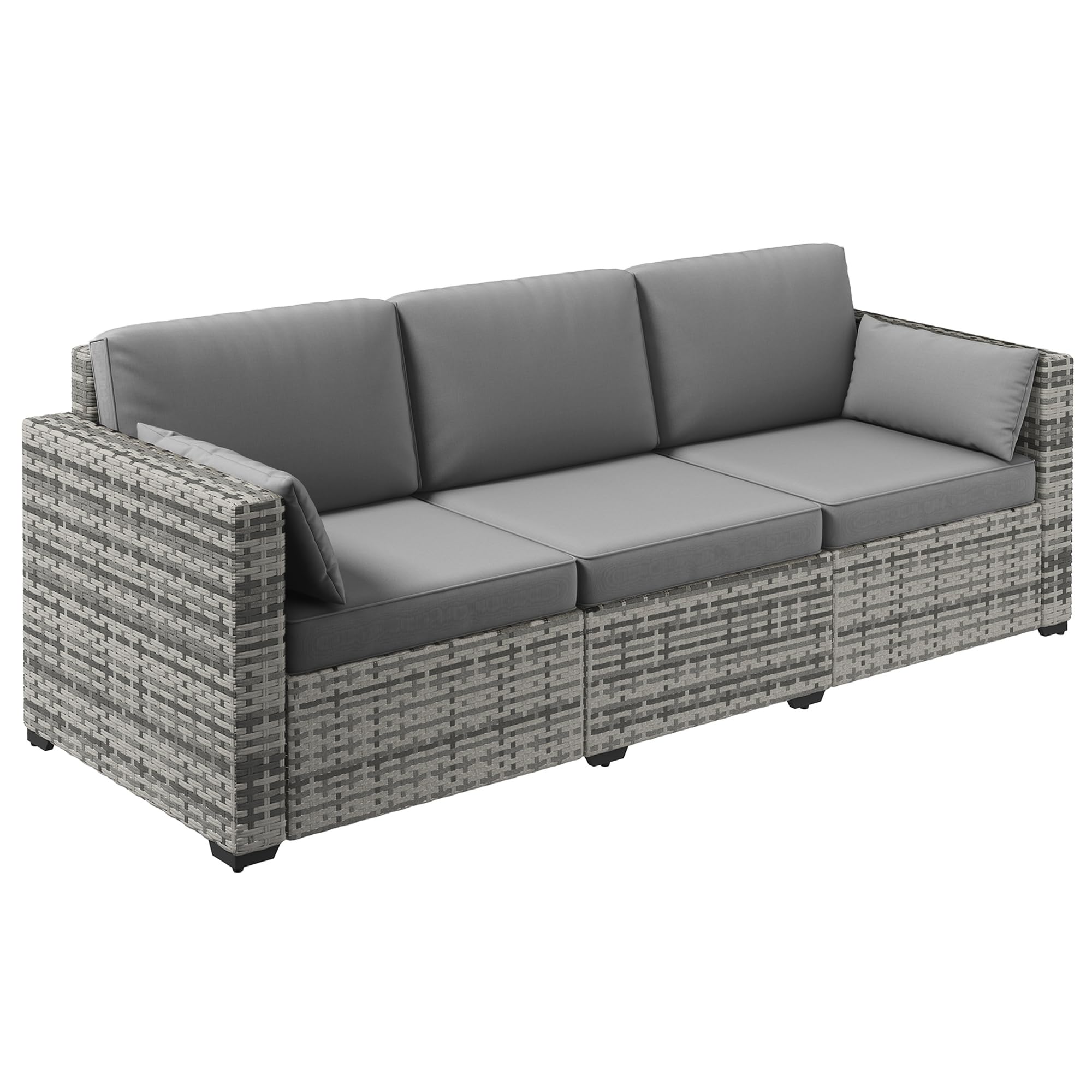 Outsunny 3-Seater PE Wicker Outdoor Sofa with Removable Cushions - Gray Rattan Patio Furniture for Balcony, Deck, Garden & Poolside | Perfect for Relaxing, Entertaining & Outdoor Lounging