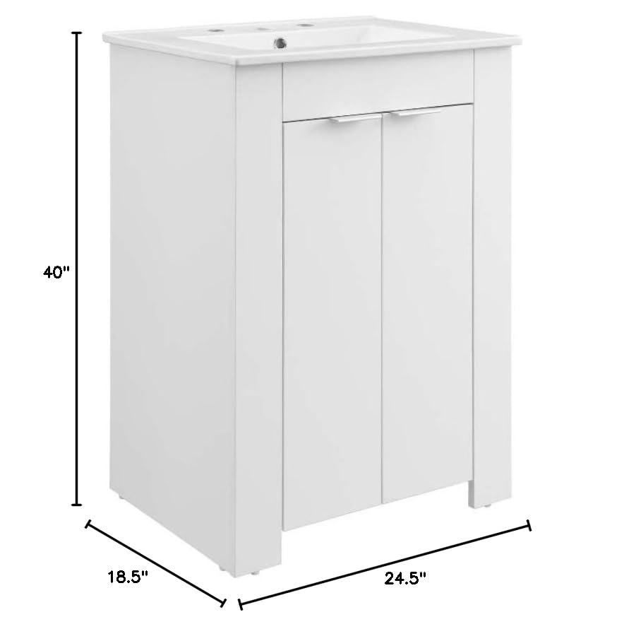 Modway Maybelle 24-Inch Bathroom Vanity in White - Modern Sink Cabinet with Storage for Small Bathrooms & Powder Rooms