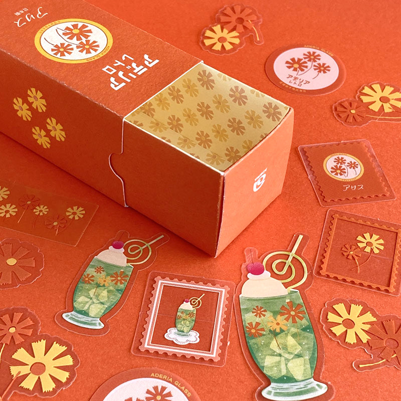 Vintage Orange Flower Flake Stickers Set - 30pcs Japanese Washi Planner Stickers for Bullet Journals, Scrapbooking & DIY Crafts
