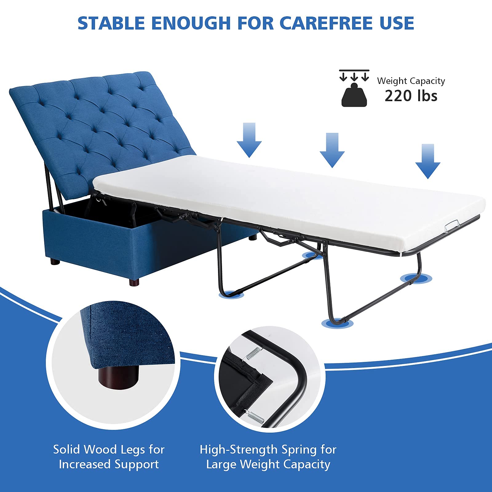Giantex Ottoman Folding Bed with Mattress - Convertible Chair to Sofa Bed, Steel Frame Sleeper Couch for Guest & Lounge - Dual Use Living Room, Bedroom & Office Furniture (Blue) | Perfect for Small Spaces, Overnight Guests & Multi-Functional Furniture Needs