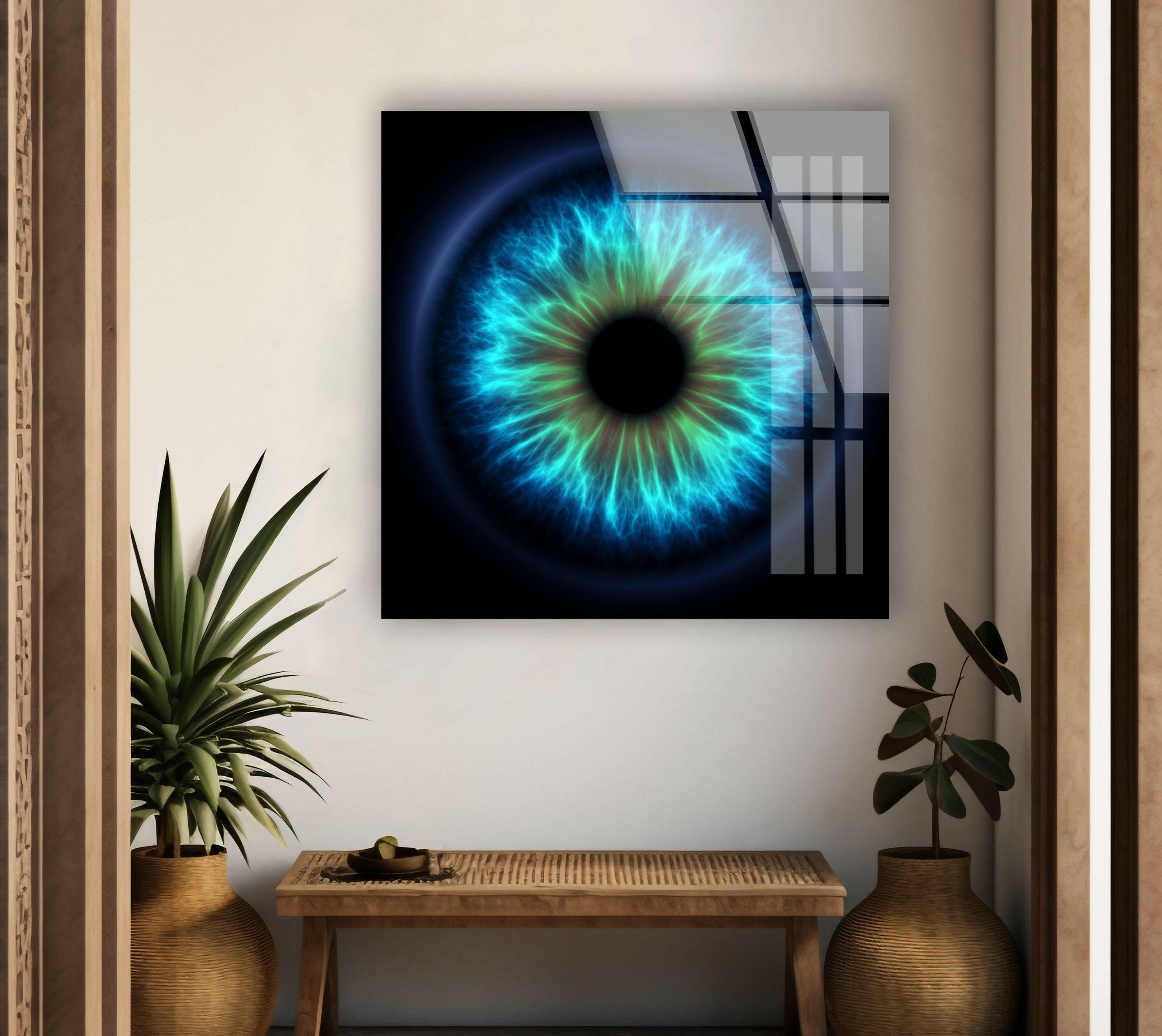 Blue Eye Glass Wall Art Decor - Handmade Bohemian Style Hanging Ornament for Home, Office & Spiritual Spaces