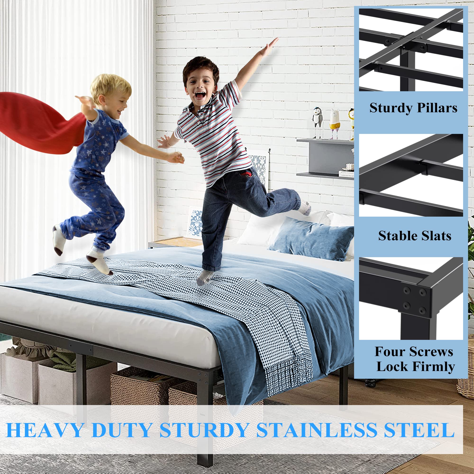 14 Inch Heavy Duty Metal Queen Bed Frame - No Box Spring Needed, Supports Up to 3500lbs | Sturdy Platform Bed for Master Bedroom, Guest Room & Small Spaces