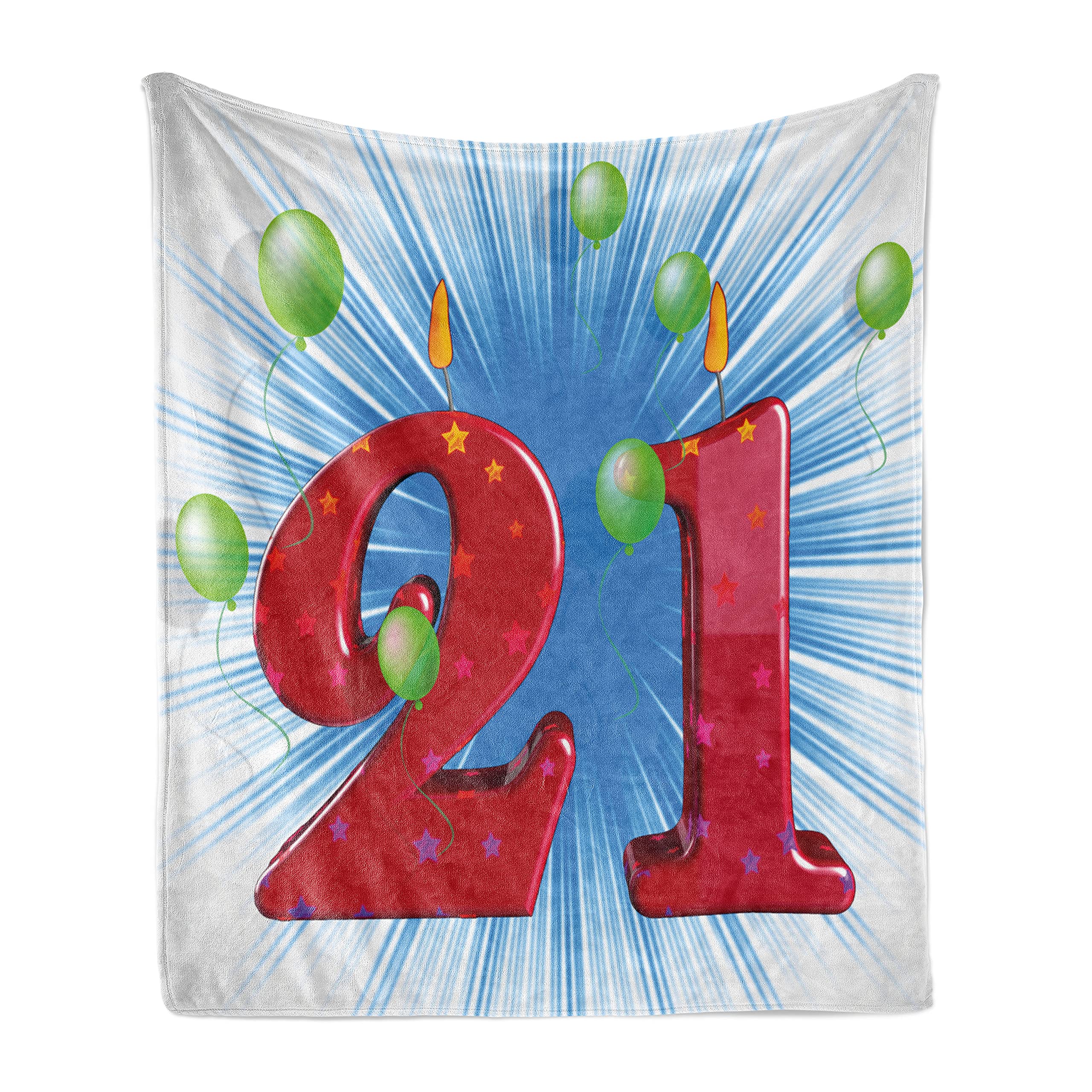 Ambesonne 21st Birthday Throw Blanket - Blue & White Abstract Balloon Design, Soft Flannel Fleece Accent Blanket (70