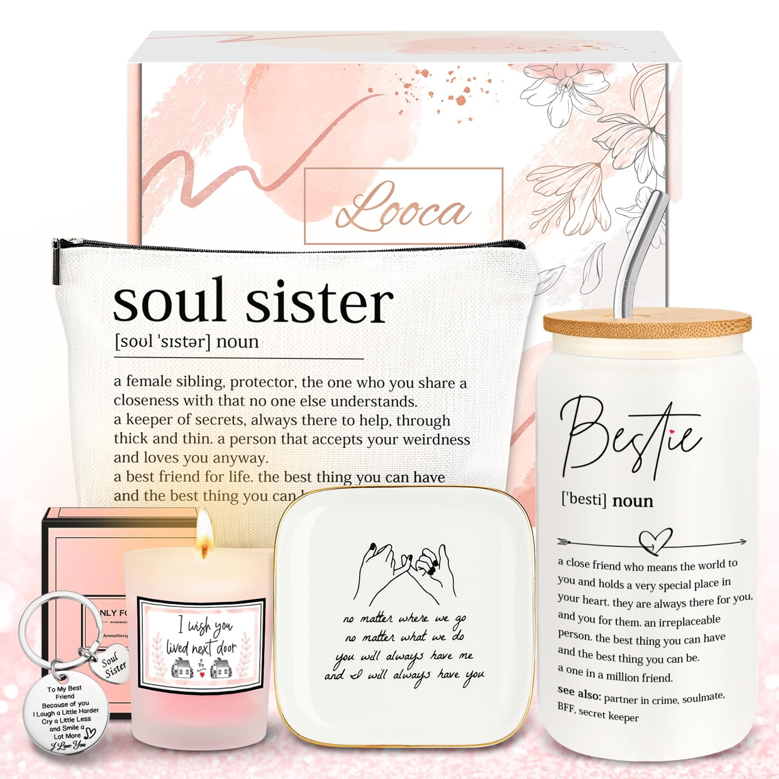 Looca Best Friend Birthday Gift Basket for Women - Thoughtful Friendship Gifts for Her, BFF, Soul Sister | Perfect for Anniversaries, Galentine's Day & Long Distance Friends