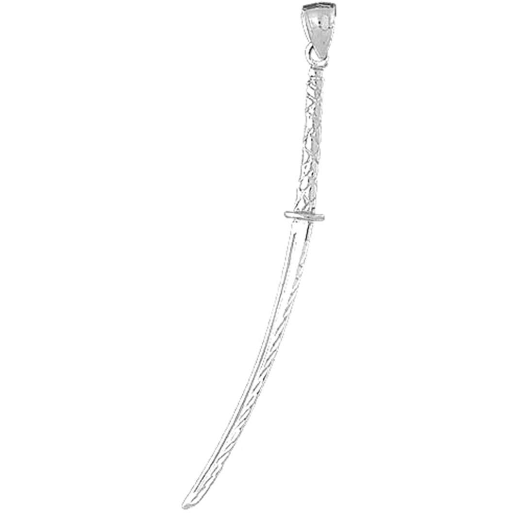 18K White Gold 3D Ninja Sword Pendant Necklace - Handcrafted in USA - Perfect for Cosplay, Gift Giving & Anime Enthusiasts