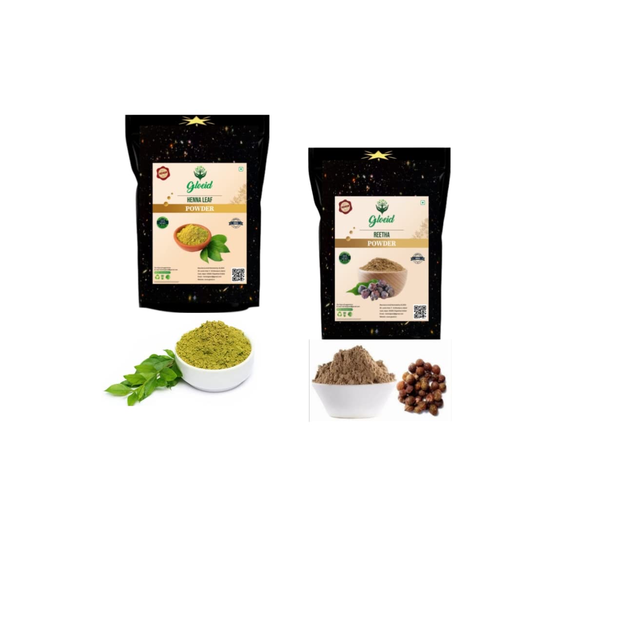 Organic Reetha Powder & Henna Powder for Hair Growth & Treatment - Natural Hair Care for Shine, Strength & Scalp Health - Perfect for DIY Hair Masks & Ayurvedic Remedies