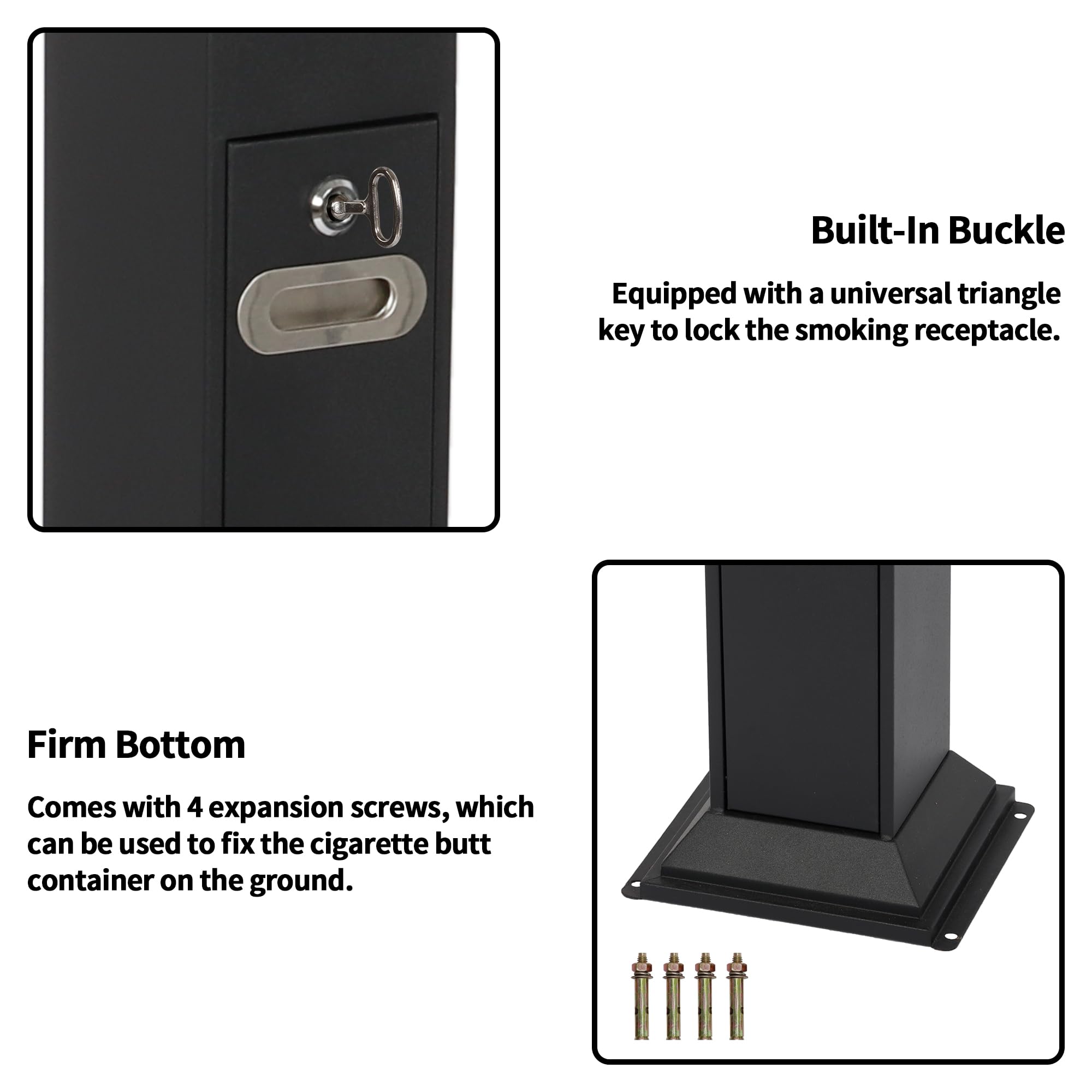 Heavy Duty Metal Ash Receptacle - Commercial Outdoor Vertical Trash Can for Patios, Gardens, Hotels, Pubs & Offices - Durable Black Butt Container for Cigarette Disposal & Waste Management