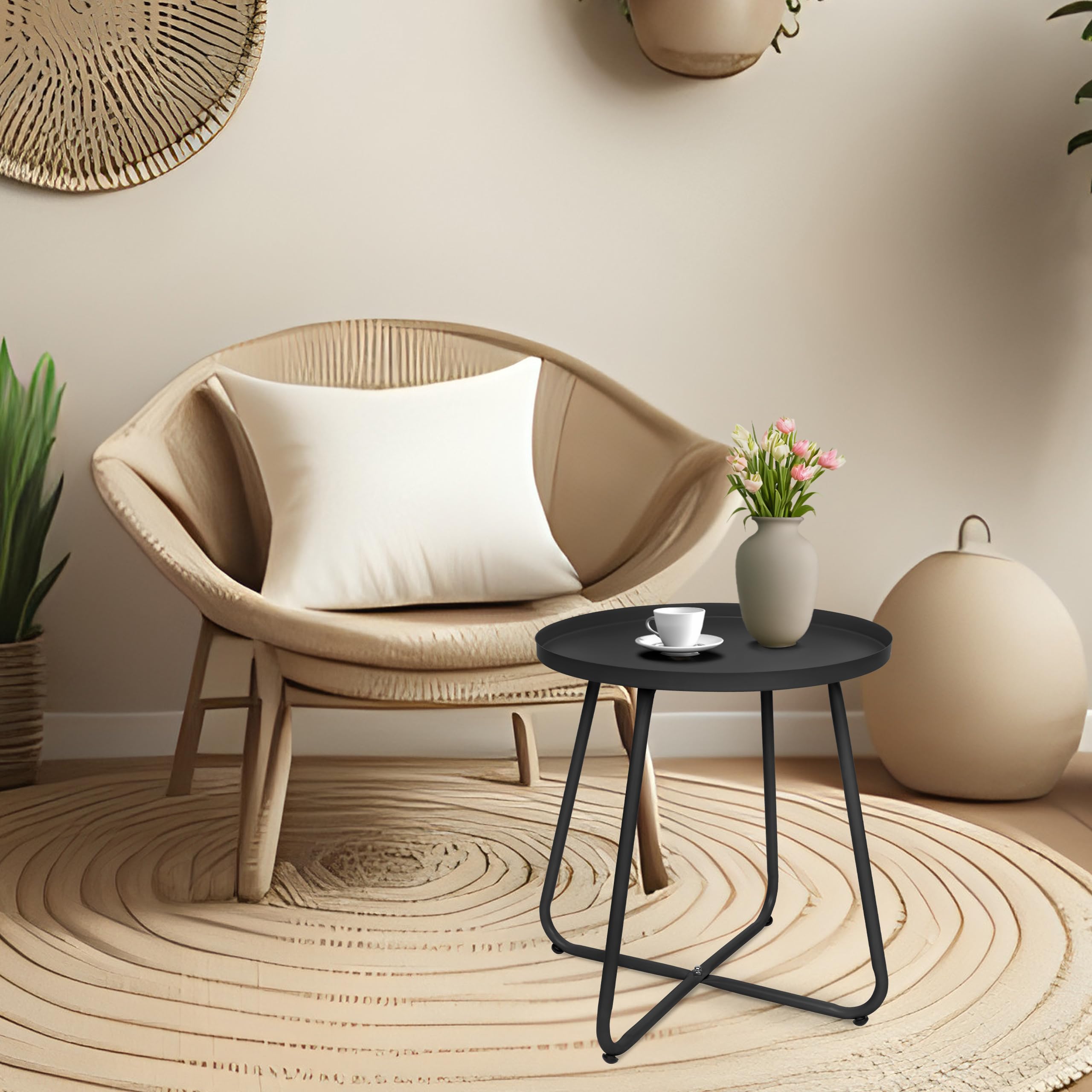 CODIN Set of 2 Weather-Resistant Metal Outdoor Side Tables - Small Round End Tables for Patio, Garden, Porch, Balcony, Yard & Lawn (Black) - Perfect for Outdoor Relaxation & Entertaining