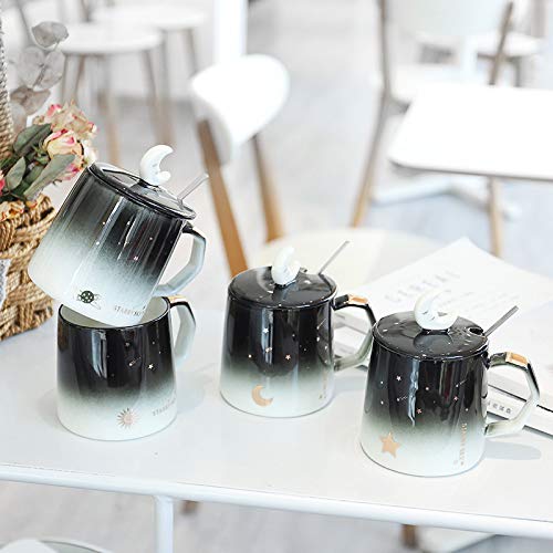 Moon and Star Ceramic Coffee Mug with Spoon Lid - 400ml Tea, Milk Cup for Office & Home - Perfect Gift for Coffee Lovers & Night Sky Enthusiasts - Ideal for Morning Brews, Cozy Evenings & Unique Gifting