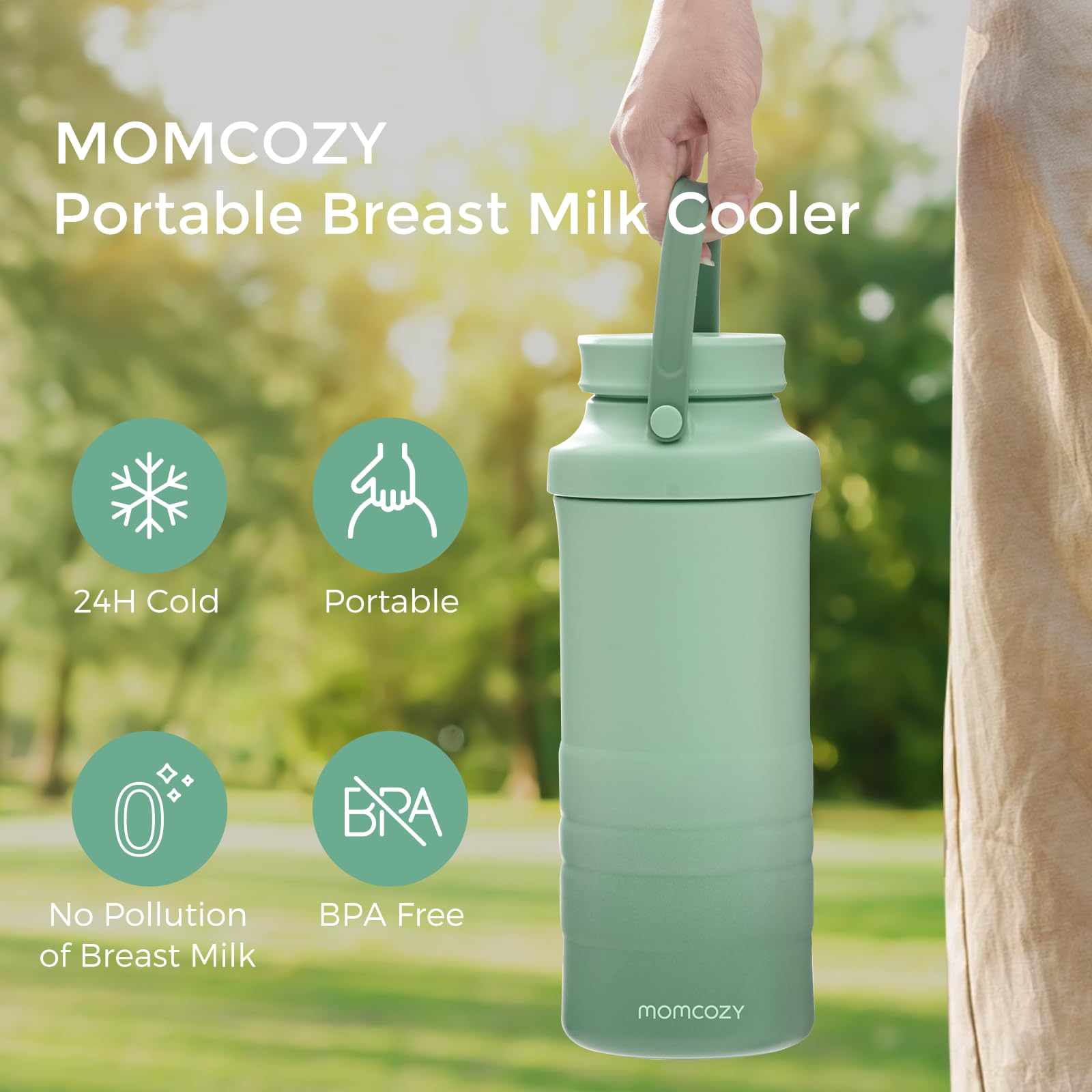 Momcozy 22oz Portable Breast Milk Cooler Bag - 24-Hour 360° Cooling for Outdoor Travel, Large Capacity Breastmilk Storage with 2 Baby Bottles (Green) | Perfect for Working Moms, Day Trips & Pumping On-The-Go