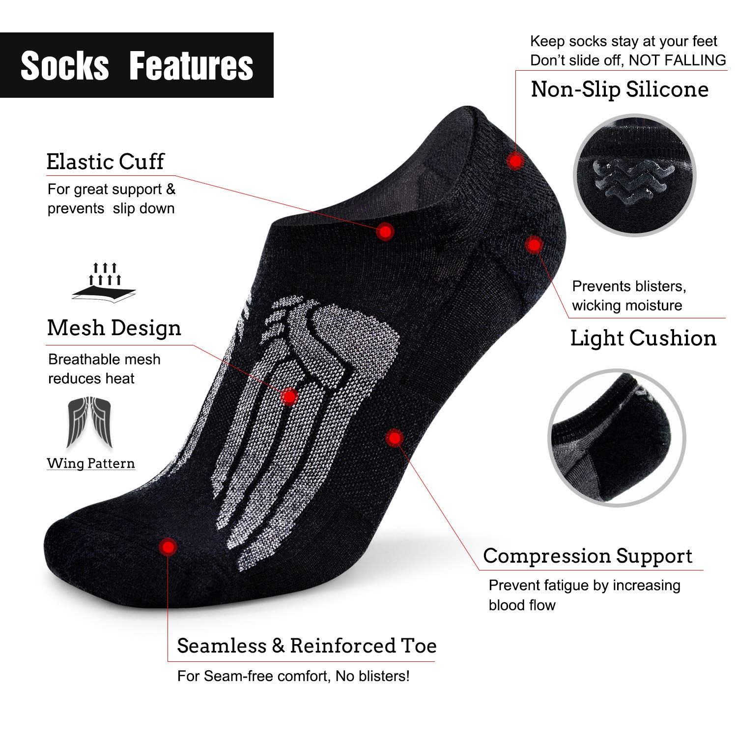 Breathable No-Show Merino Wool Running Socks for Men & Women - Low Cut Athletic Socks with Anti-Slip Grip for Gym, Hiking & Daily Wear | Soft Thin Sport Socks for Workouts & Active Lifestyle