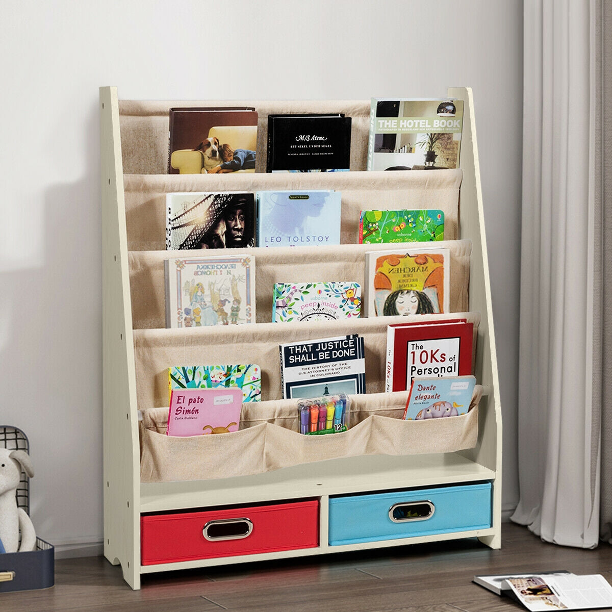 Kids Book and Toy Organizer Shelf - Beige Storage Unit for Children's Room, Nursery & Playroom | Perfect for Organizing Books, Toys & Learning Materials